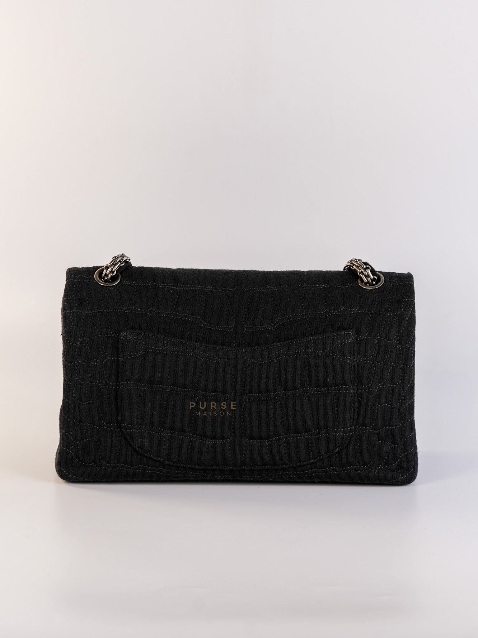 Black Reissue 2.55 Jersey Croco Quilt 227 Double Flap Ruthenium Hardware(Series 11) | Purse Maison Luxury Bags Shop