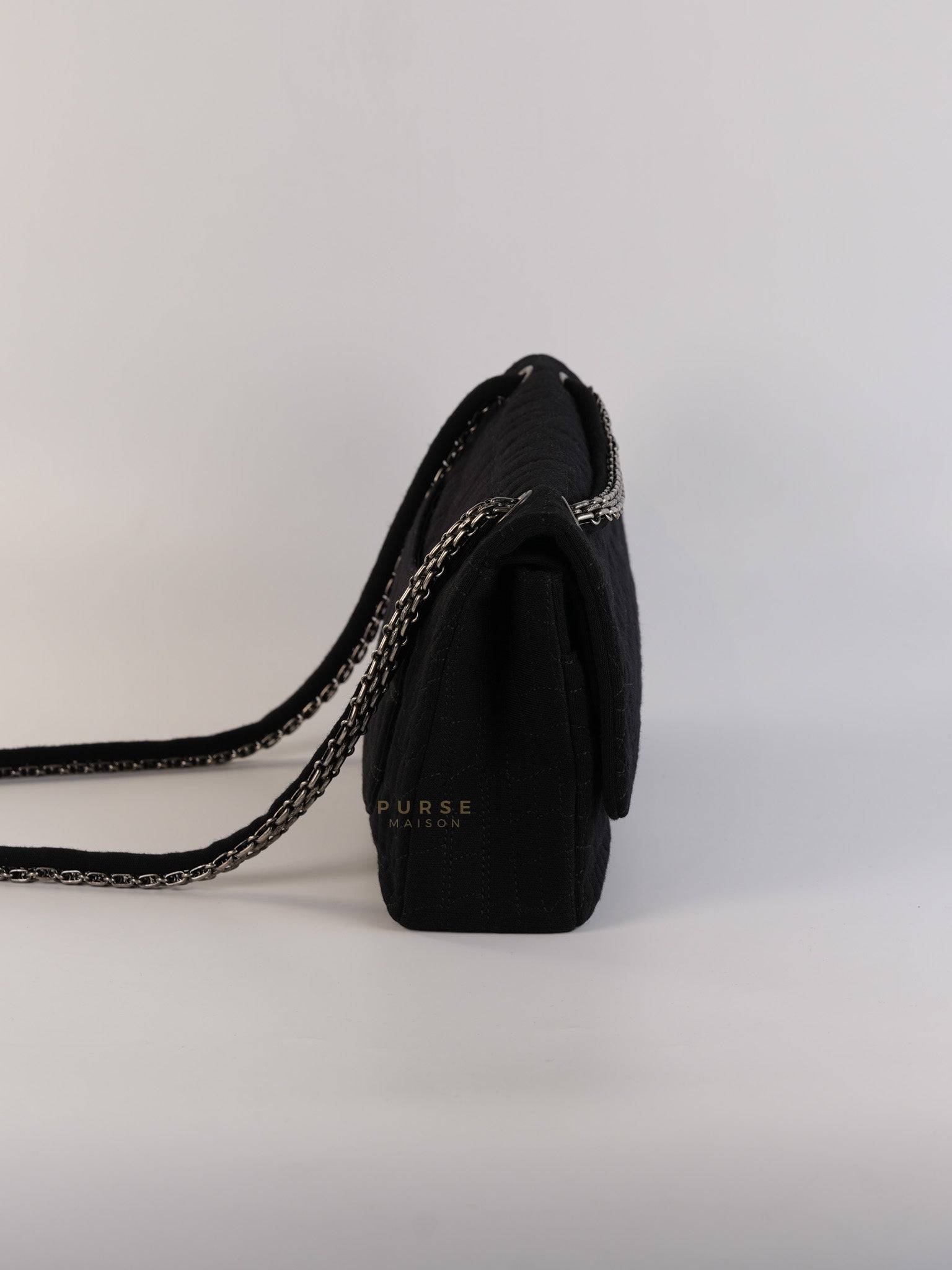 Black Reissue 2.55 Jersey Croco Quilt 227 Double Flap Ruthenium Hardware(Series 11) | Purse Maison Luxury Bags Shop