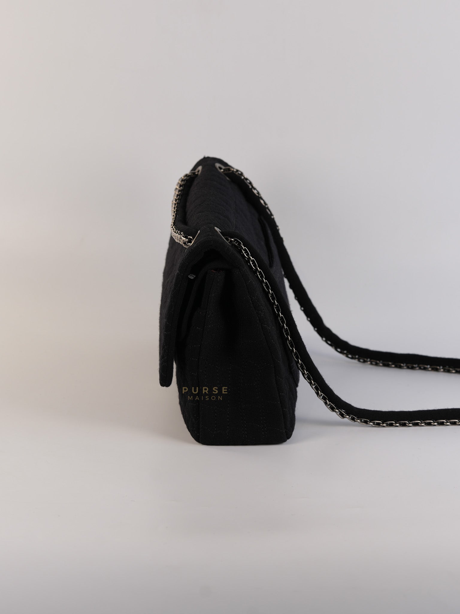 Black Reissue 2.55 Jersey Croco Quilt 227 Double Flap Ruthenium Hardware(Series 11) | Purse Maison Luxury Bags Shop