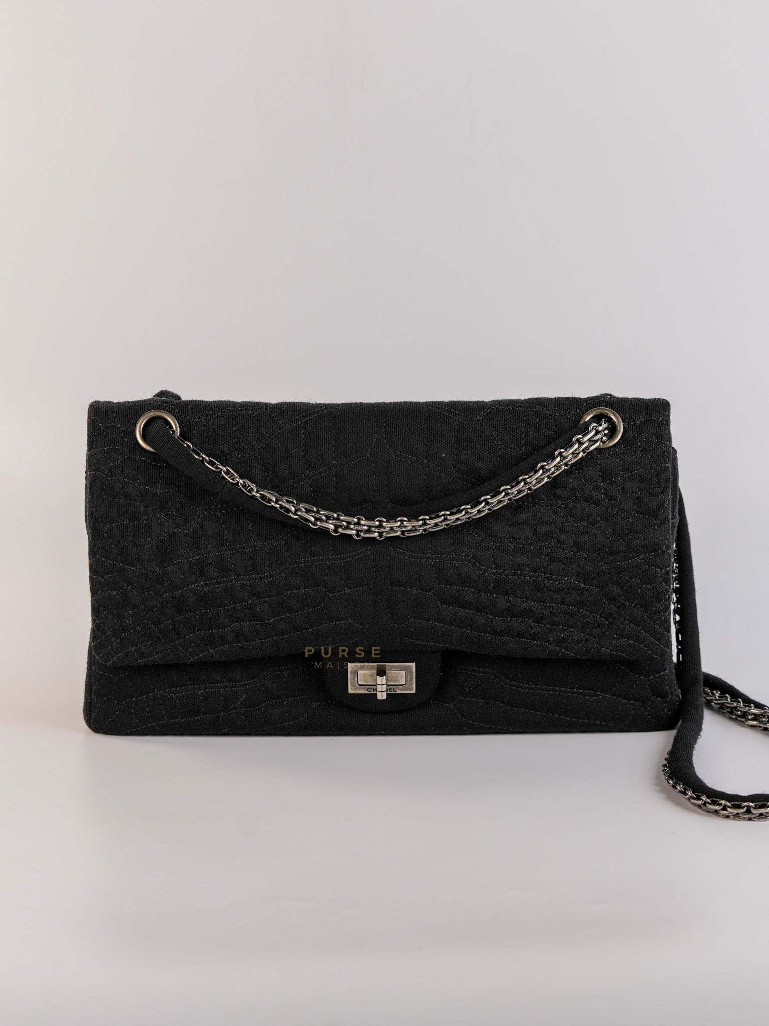 Black Reissue 2.55 Jersey Croco Quilt 227 Double Flap Ruthenium Hardware(Series 11) | Purse Maison Luxury Bags Shop
