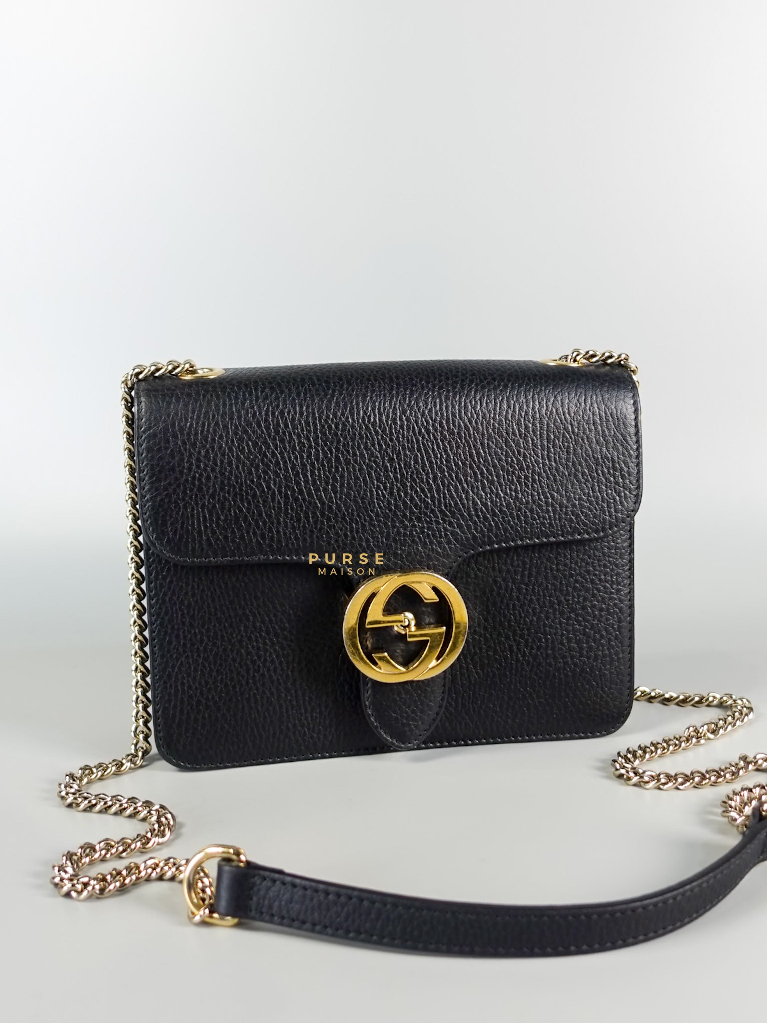 Black Small Dollar Interlocking G Crossbody Chain Strap | Purse Maison Luxury Bags Shop