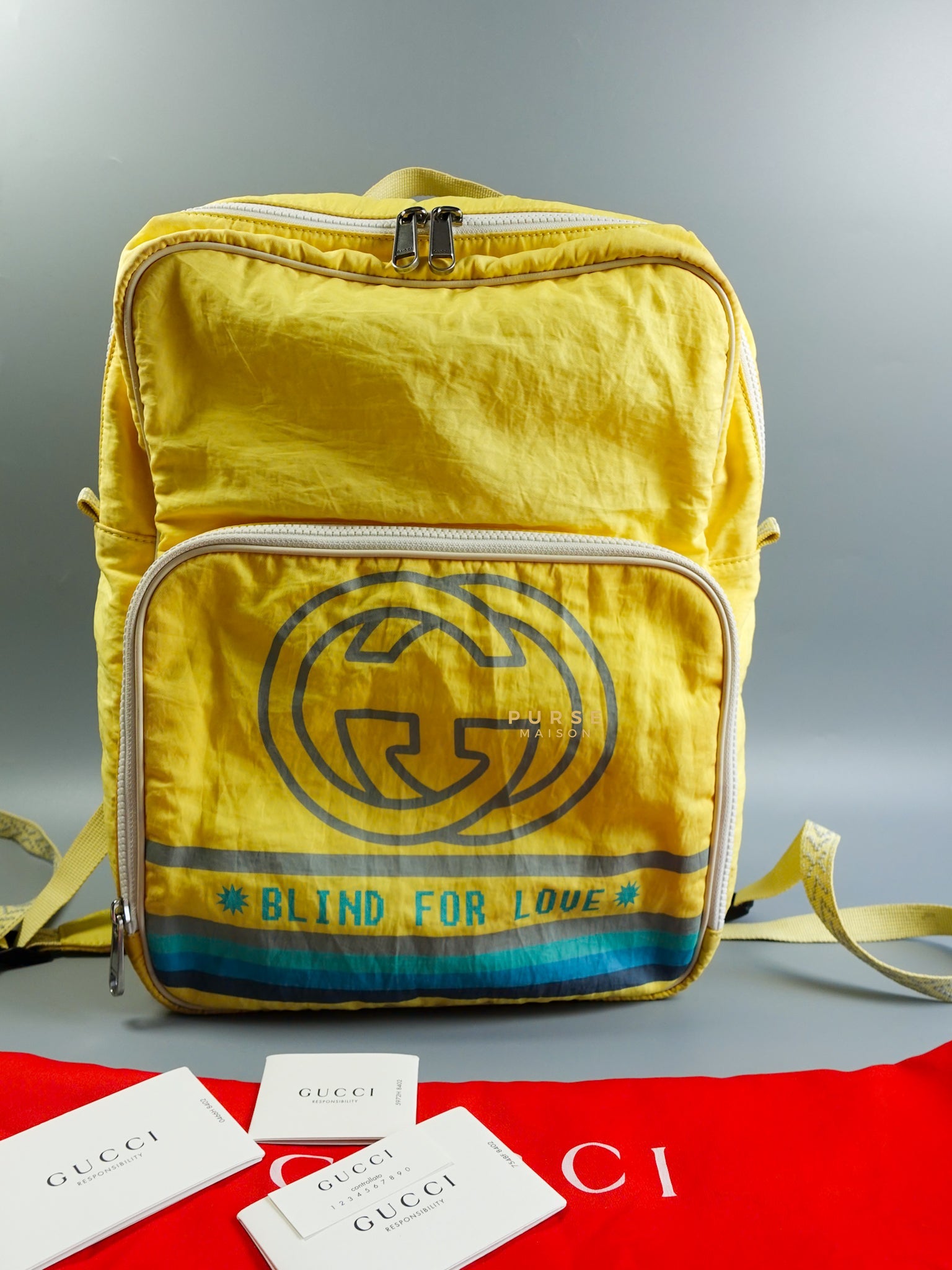 Blind for Love Interlocking GG Logo Yellow Backpack | Purse Maison Luxury Bags Shop