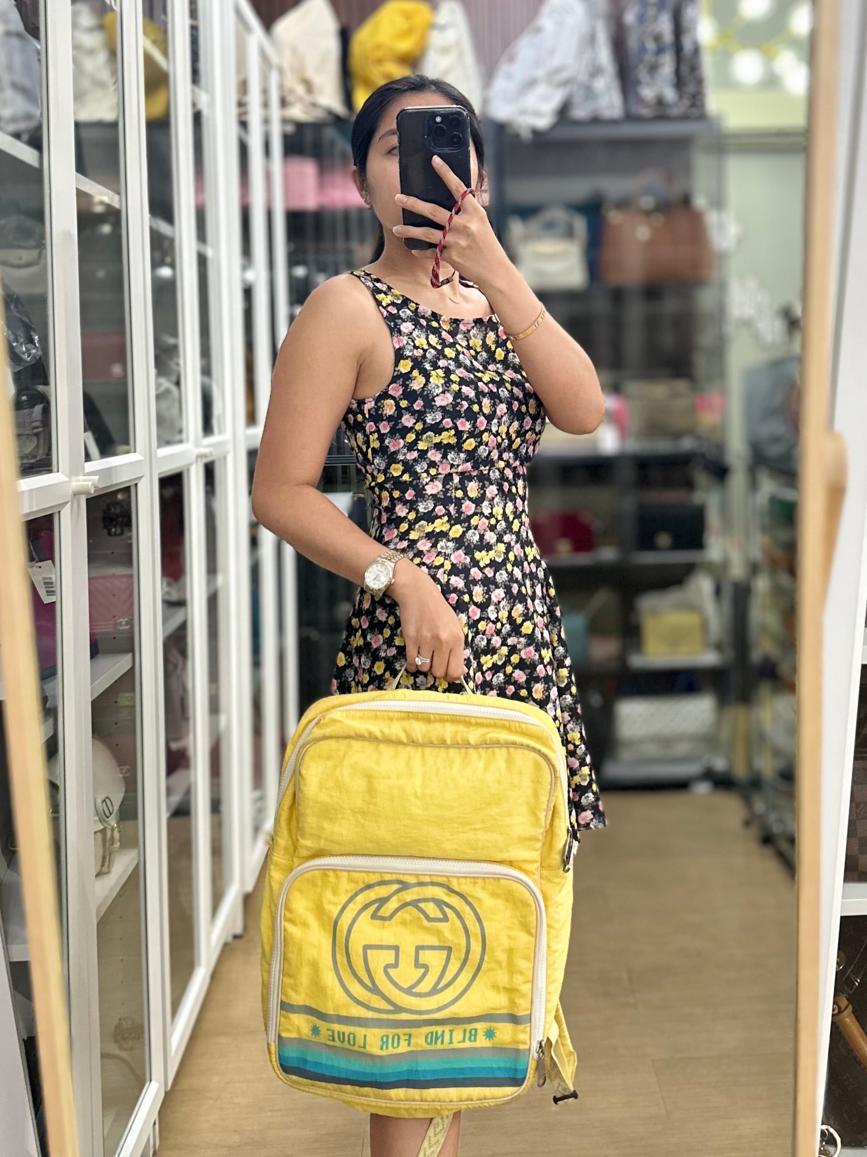 Blind for Love Interlocking GG Logo Yellow Backpack | Purse Maison Luxury Bags Shop