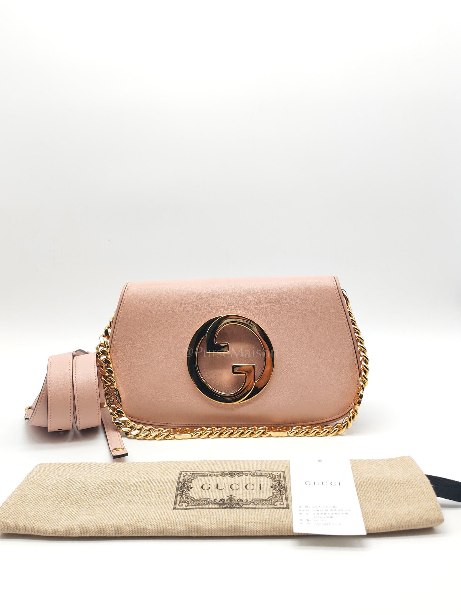 Blondie Shoulder Bag in Powder Pink Interlocking G Emblem Calfskin Leather | Purse Maison Luxury Bags Shop