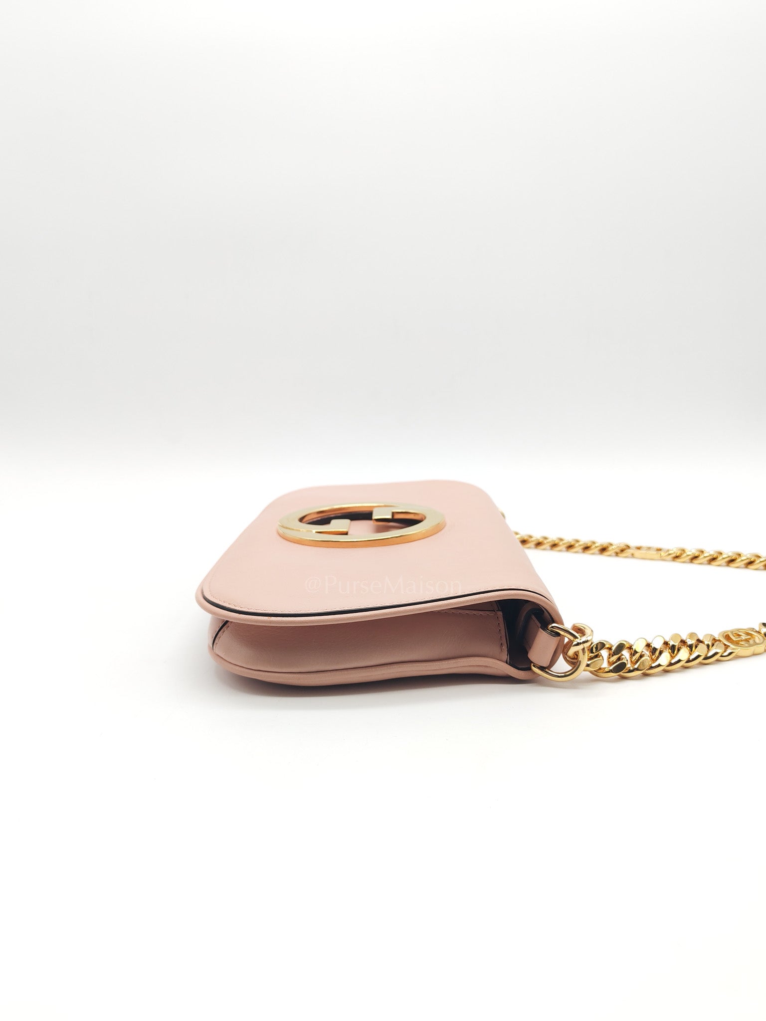 Blondie Shoulder Bag in Powder Pink Interlocking G Emblem Calfskin Leather | Purse Maison Luxury Bags Shop