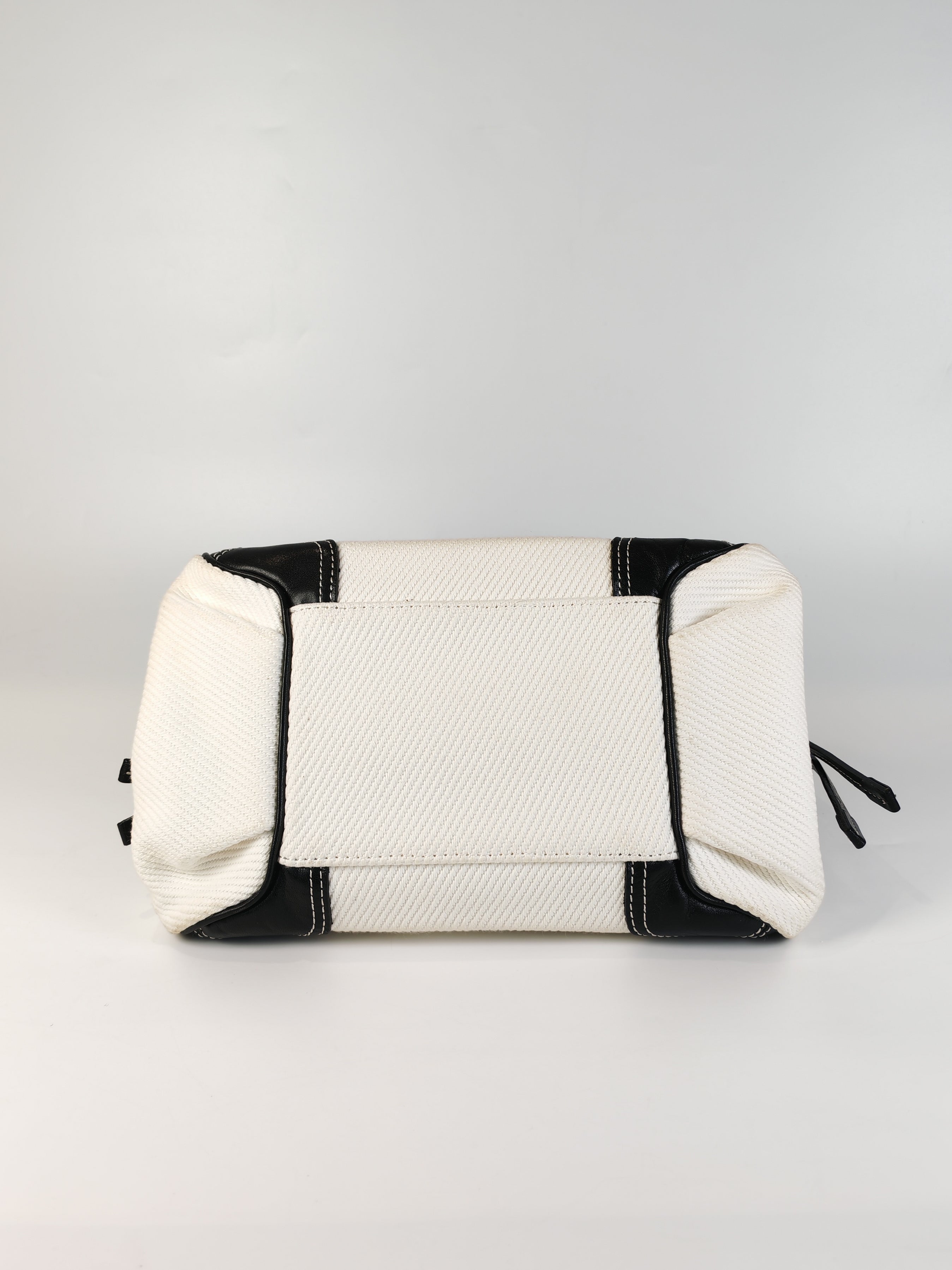 Blue Label Tote Bag in White Canvas with Black Leather Trim | Purse Maison Luxury Bags Shop