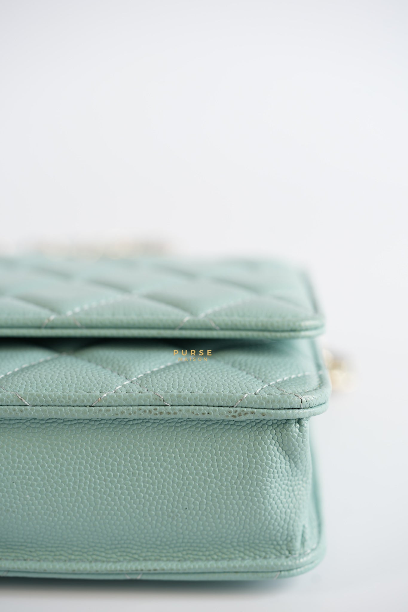 Blue Wallet on Chain (WOC) in Caviar Leather Silver Hardware Series 29 | Purse Maison Luxury Bags Shop