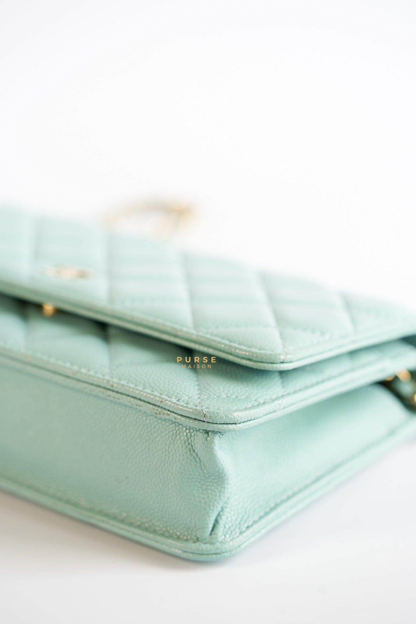 Blue Wallet on Chain (WOC) in Caviar Leather Silver Hardware Series 29 | Purse Maison Luxury Bags Shop