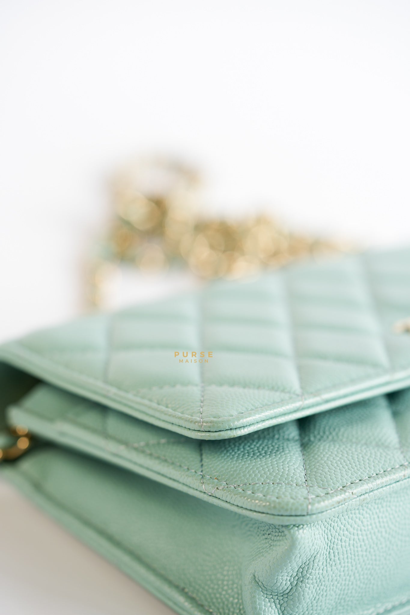 Blue Wallet on Chain (WOC) in Caviar Leather Silver Hardware Series 29 | Purse Maison Luxury Bags Shop