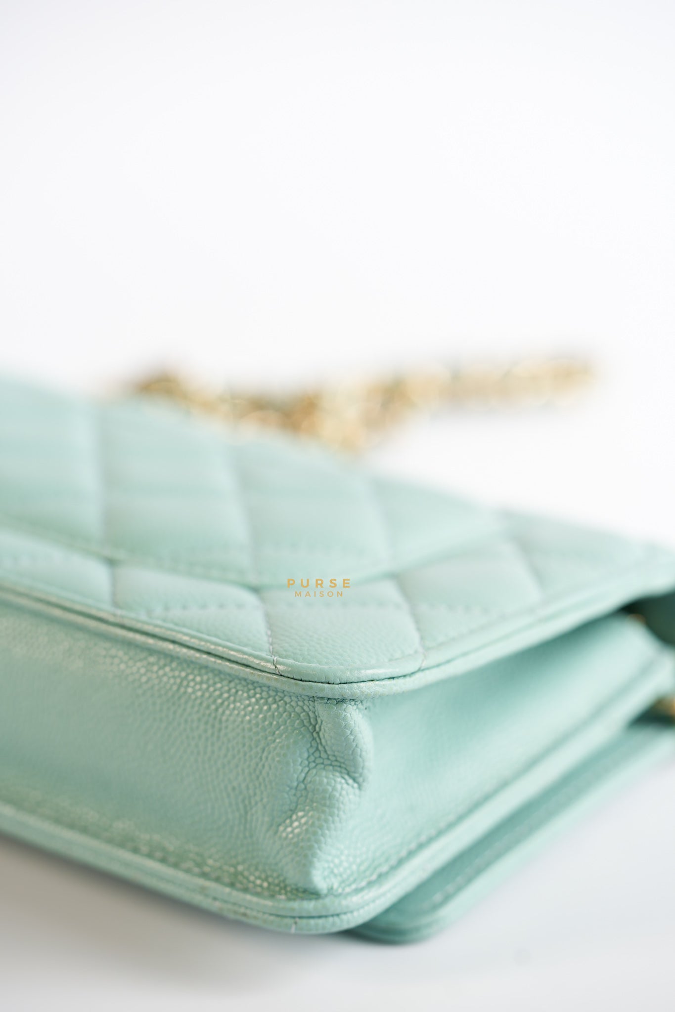 Blue Wallet on Chain (WOC) in Caviar Leather Silver Hardware Series 29 | Purse Maison Luxury Bags Shop