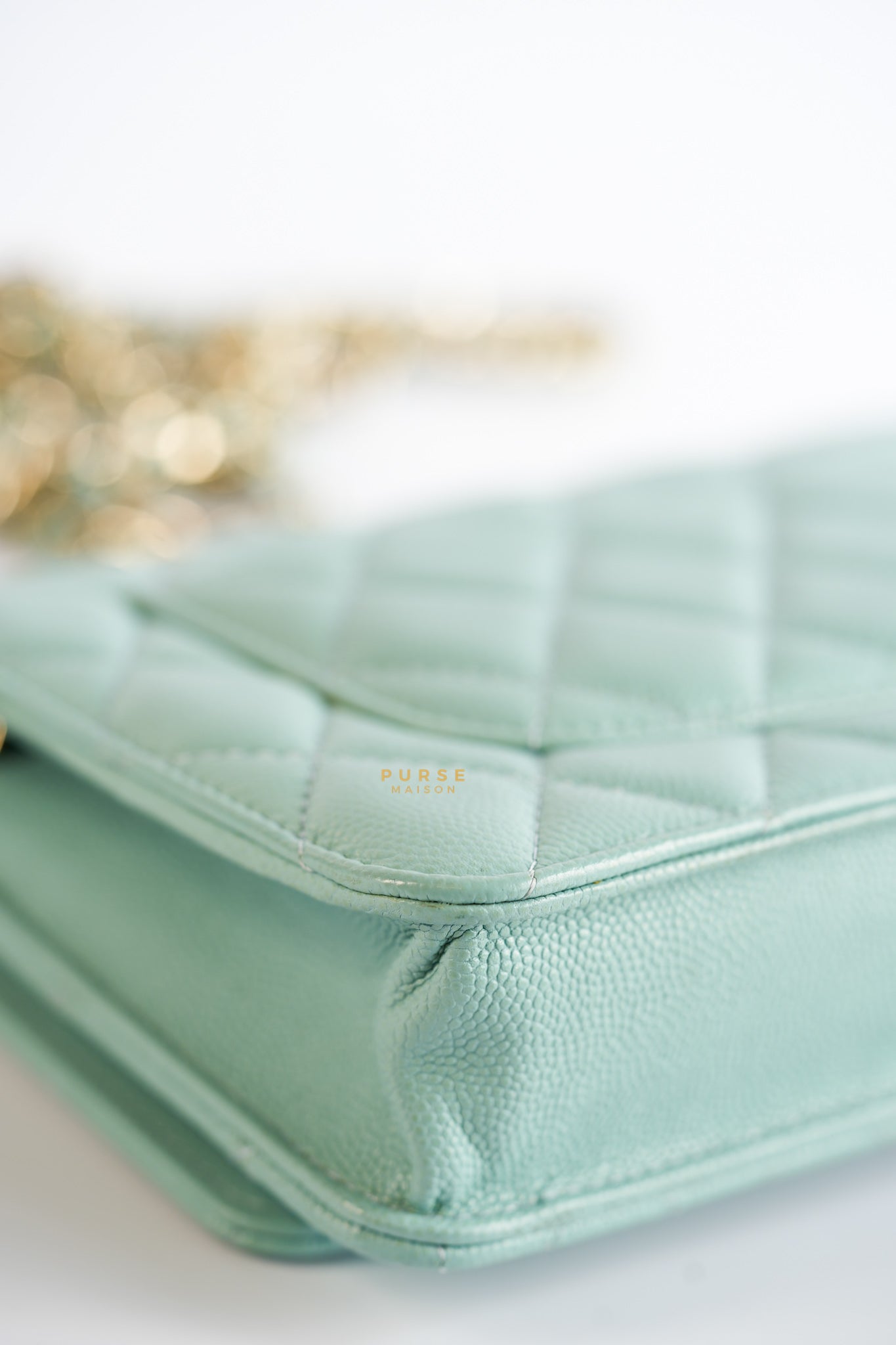 Blue Wallet on Chain (WOC) in Caviar Leather Silver Hardware Series 29 | Purse Maison Luxury Bags Shop