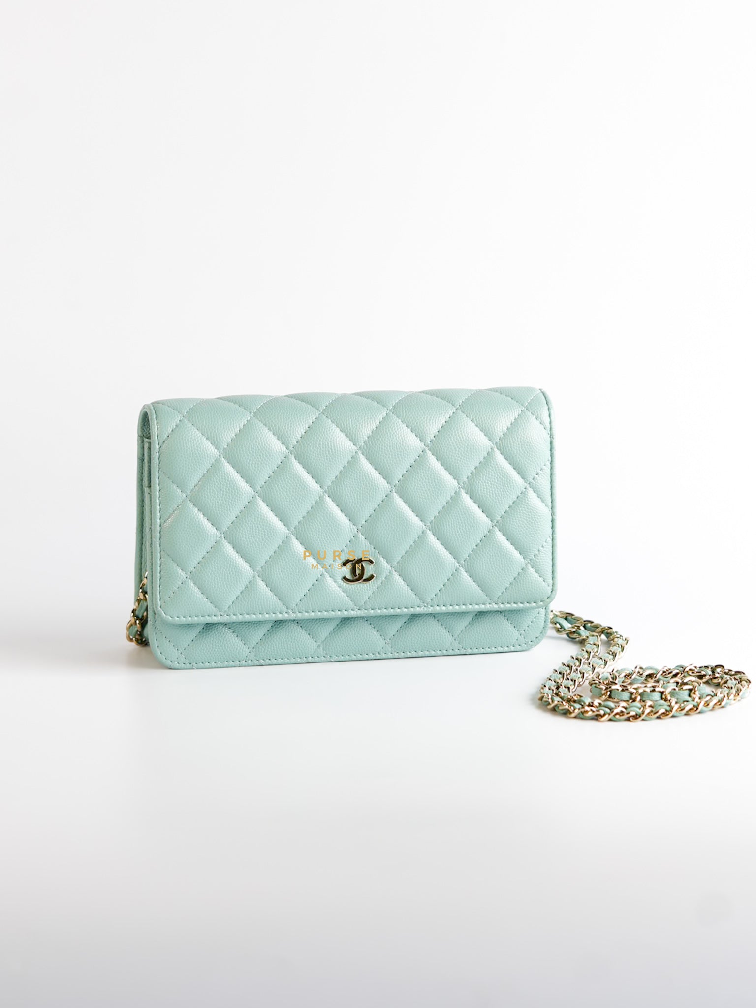 Blue Wallet on Chain (WOC) in Caviar Leather Silver Hardware Series 29 | Purse Maison Luxury Bags Shop