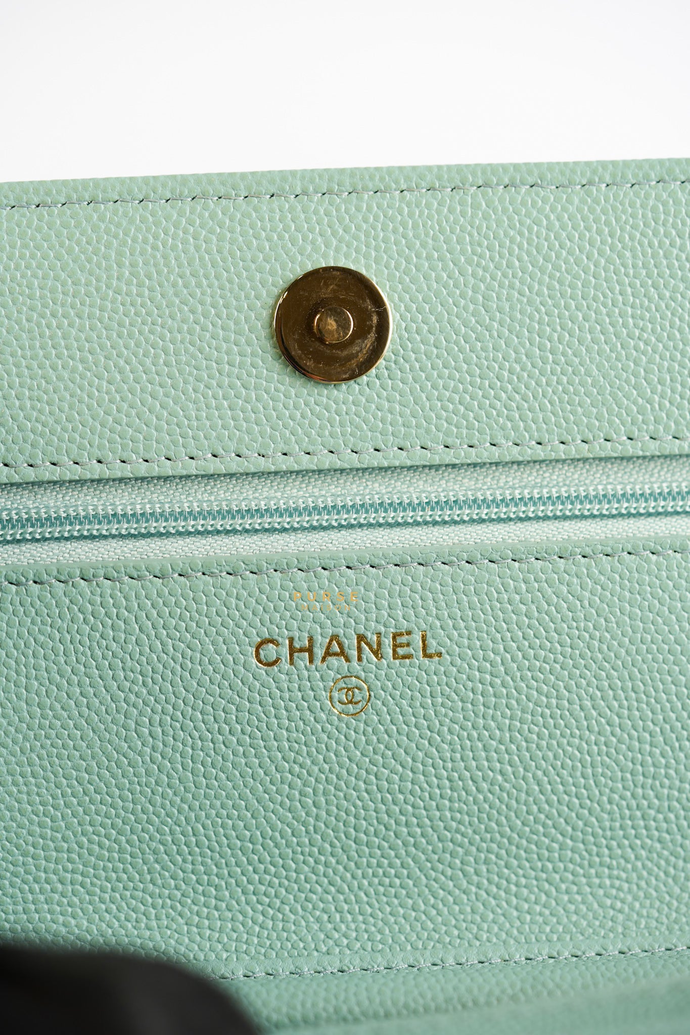 Blue Wallet on Chain (WOC) in Caviar Leather Silver Hardware Series 29 | Purse Maison Luxury Bags Shop