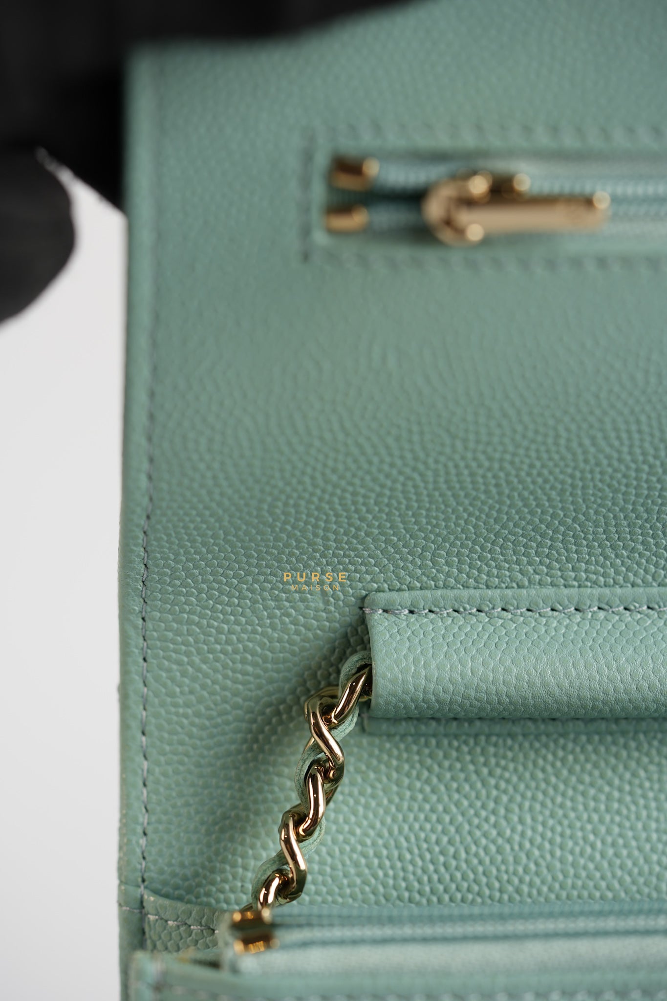Blue Wallet on Chain (WOC) in Caviar Leather Silver Hardware Series 29 | Purse Maison Luxury Bags Shop