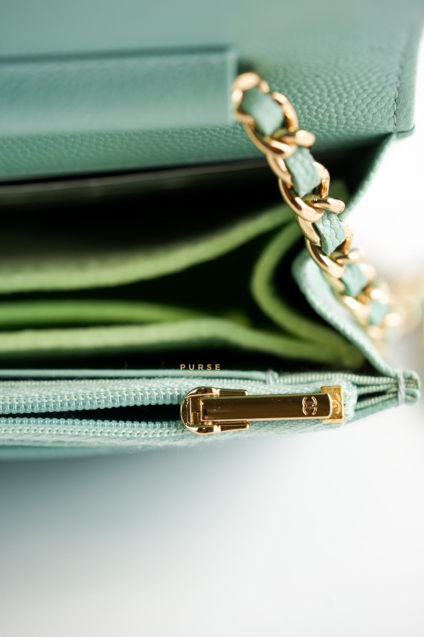 Blue Wallet on Chain (WOC) in Caviar Leather Silver Hardware Series 29 | Purse Maison Luxury Bags Shop