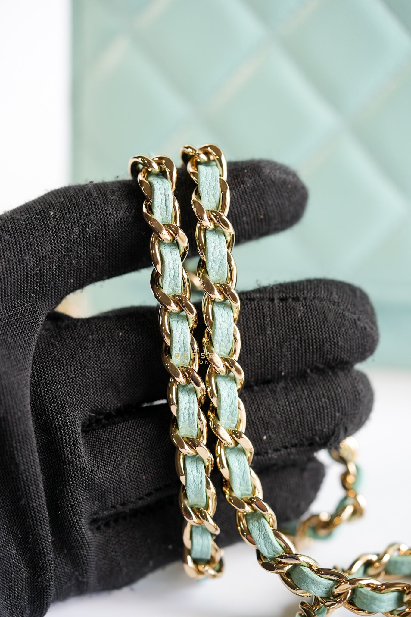 Blue Wallet on Chain (WOC) in Caviar Leather Silver Hardware Series 29 | Purse Maison Luxury Bags Shop