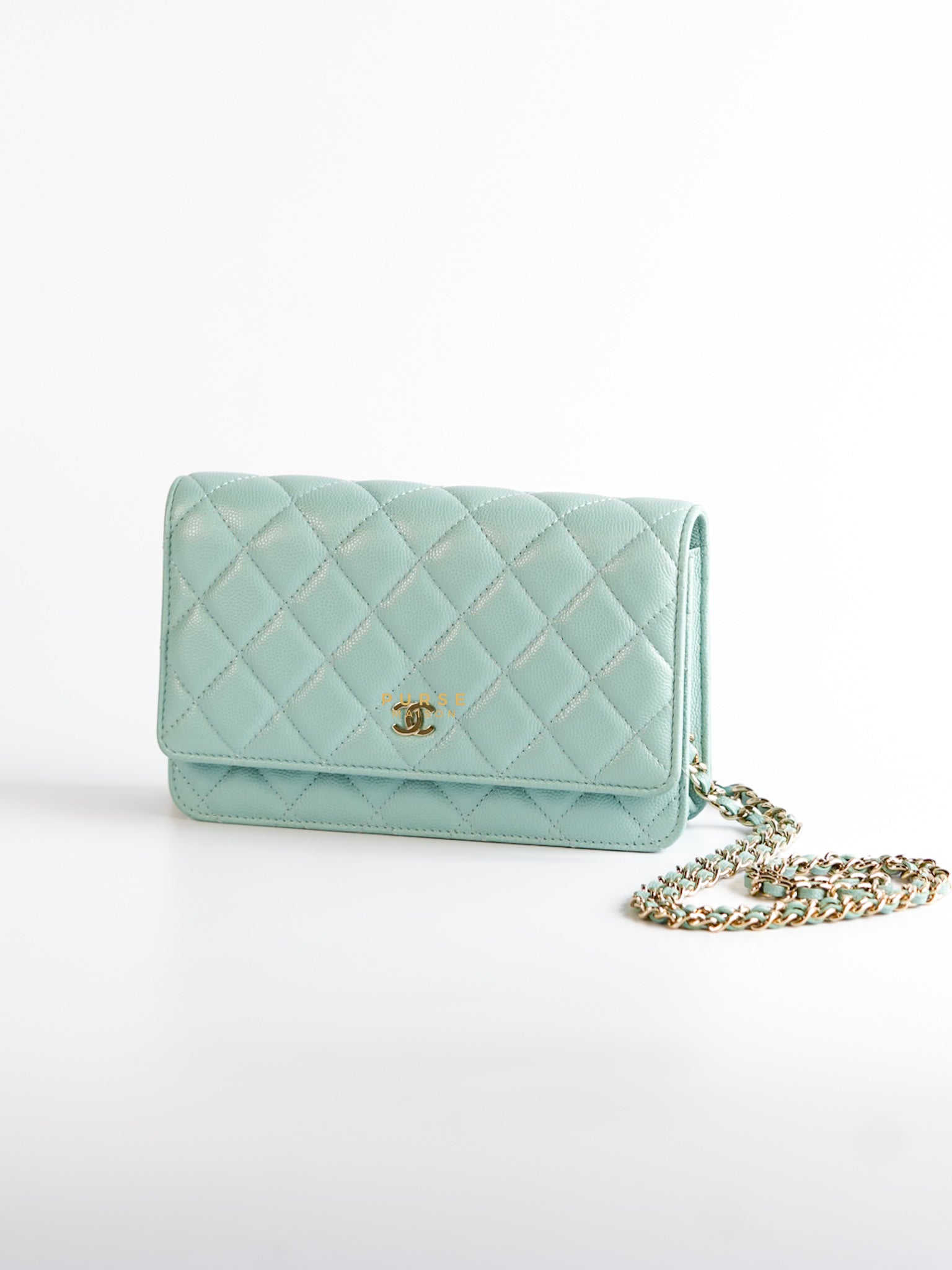 Blue Wallet on Chain (WOC) in Caviar Leather Silver Hardware Series 29 | Purse Maison Luxury Bags Shop