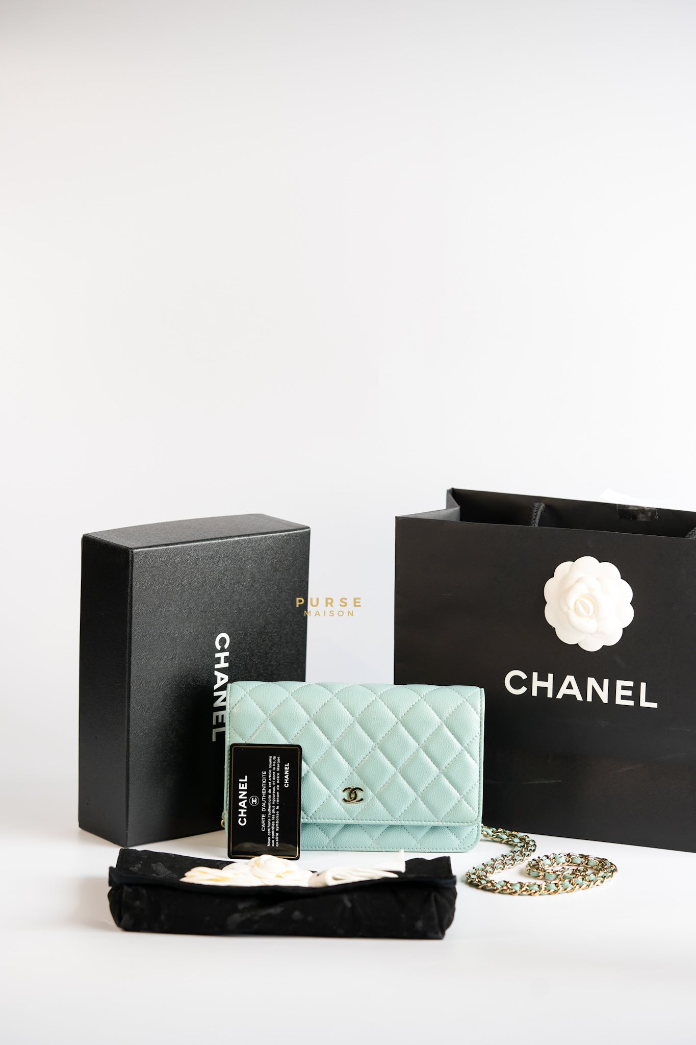 Blue Wallet on Chain (WOC) in Caviar Leather Silver Hardware Series 29 | Purse Maison Luxury Bags Shop