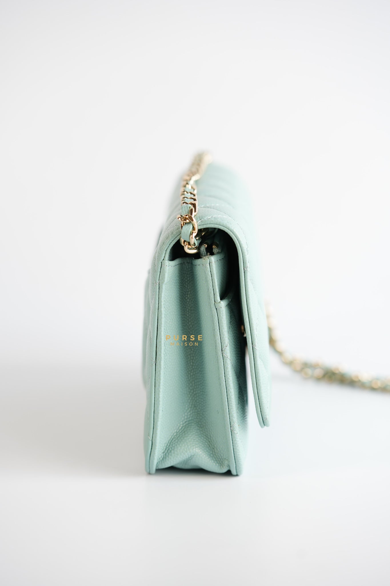 Blue Wallet on Chain (WOC) in Caviar Leather Silver Hardware Series 29 | Purse Maison Luxury Bags Shop