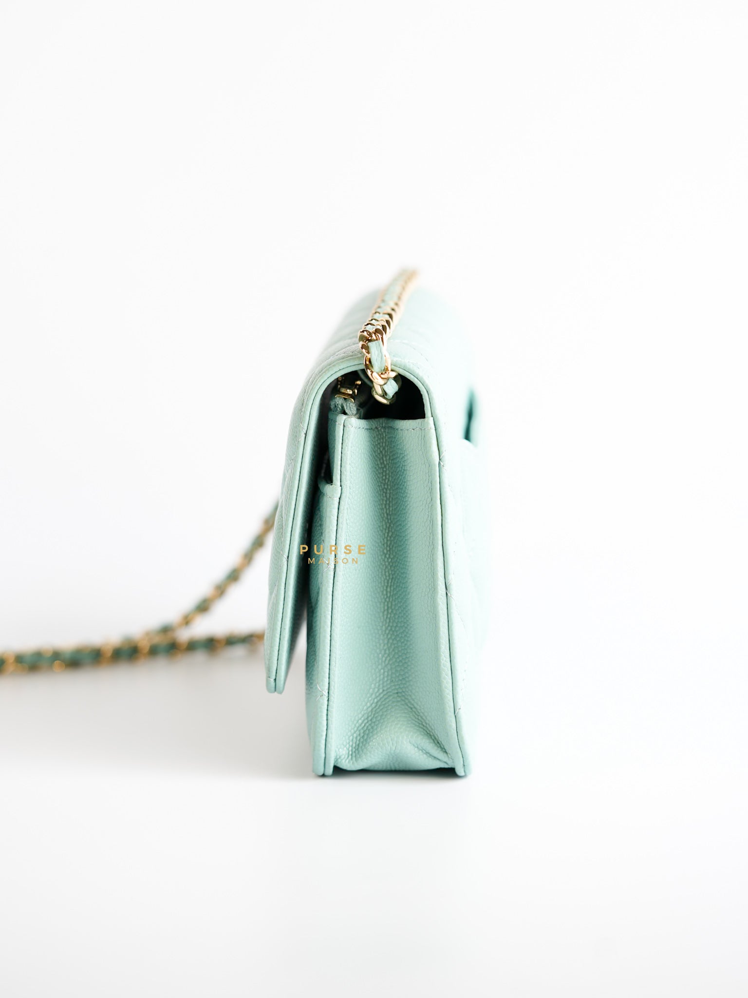 Blue Wallet on Chain (WOC) in Caviar Leather Silver Hardware Series 29 | Purse Maison Luxury Bags Shop