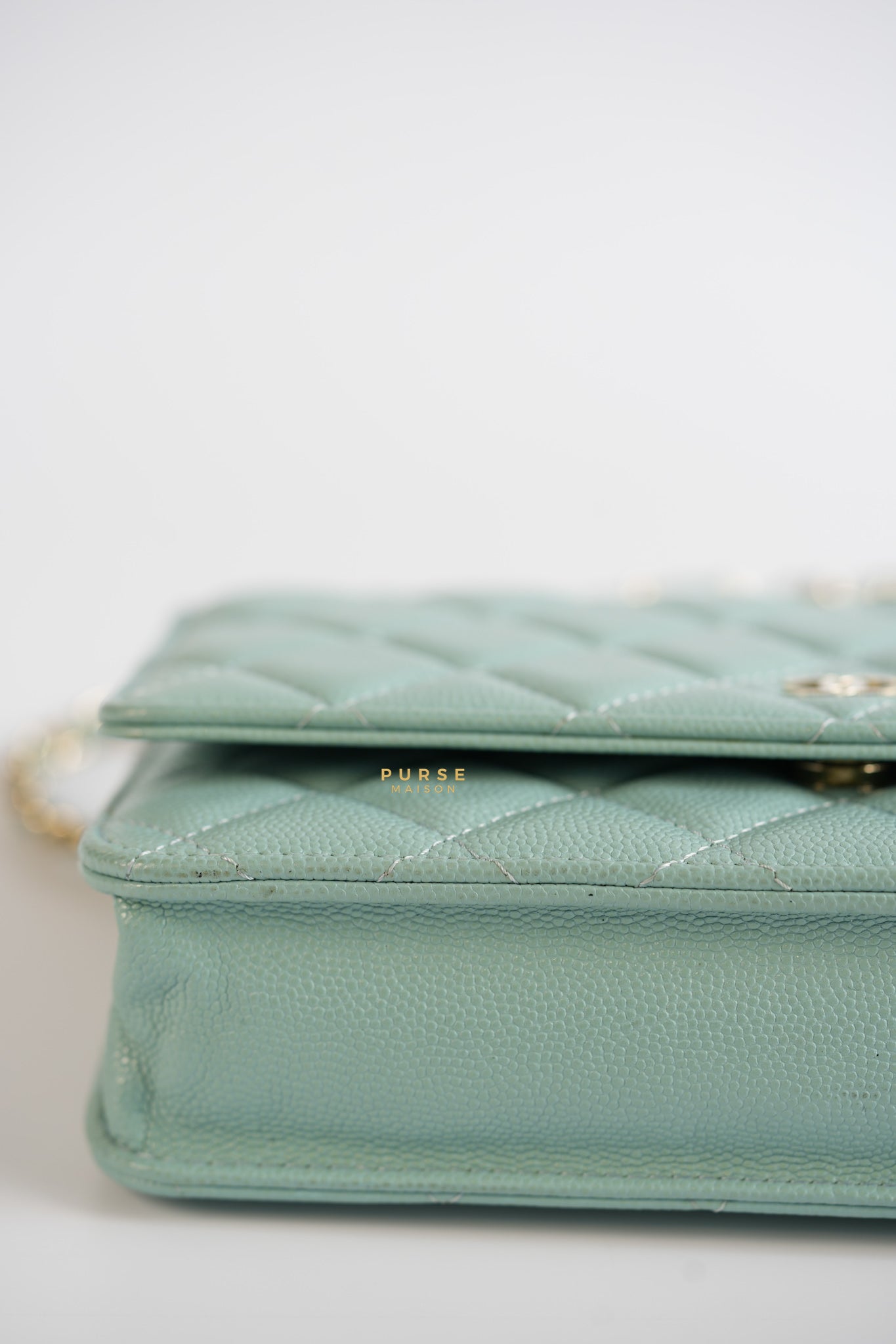 Blue Wallet on Chain (WOC) in Caviar Leather Silver Hardware Series 29 | Purse Maison Luxury Bags Shop