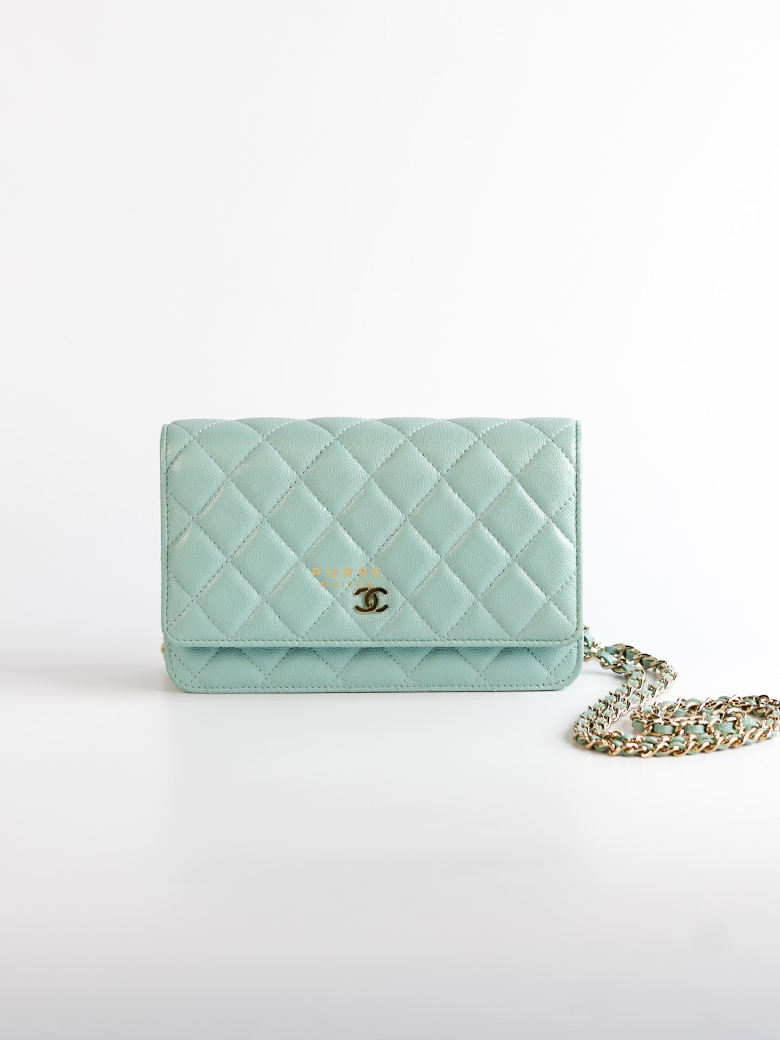 Blue Wallet on Chain (WOC) in Caviar Leather Silver Hardware Series 29 | Purse Maison Luxury Bags Shop