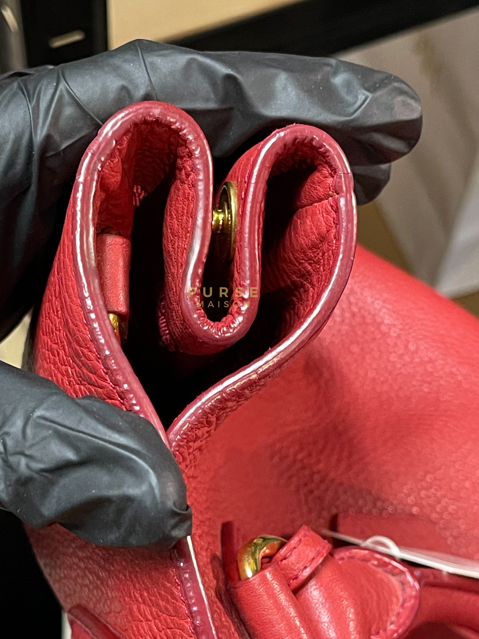 BN2423 Vitello Daino Rosso Leather Top Handle Bag | Purse Maison Luxury Bags Shop