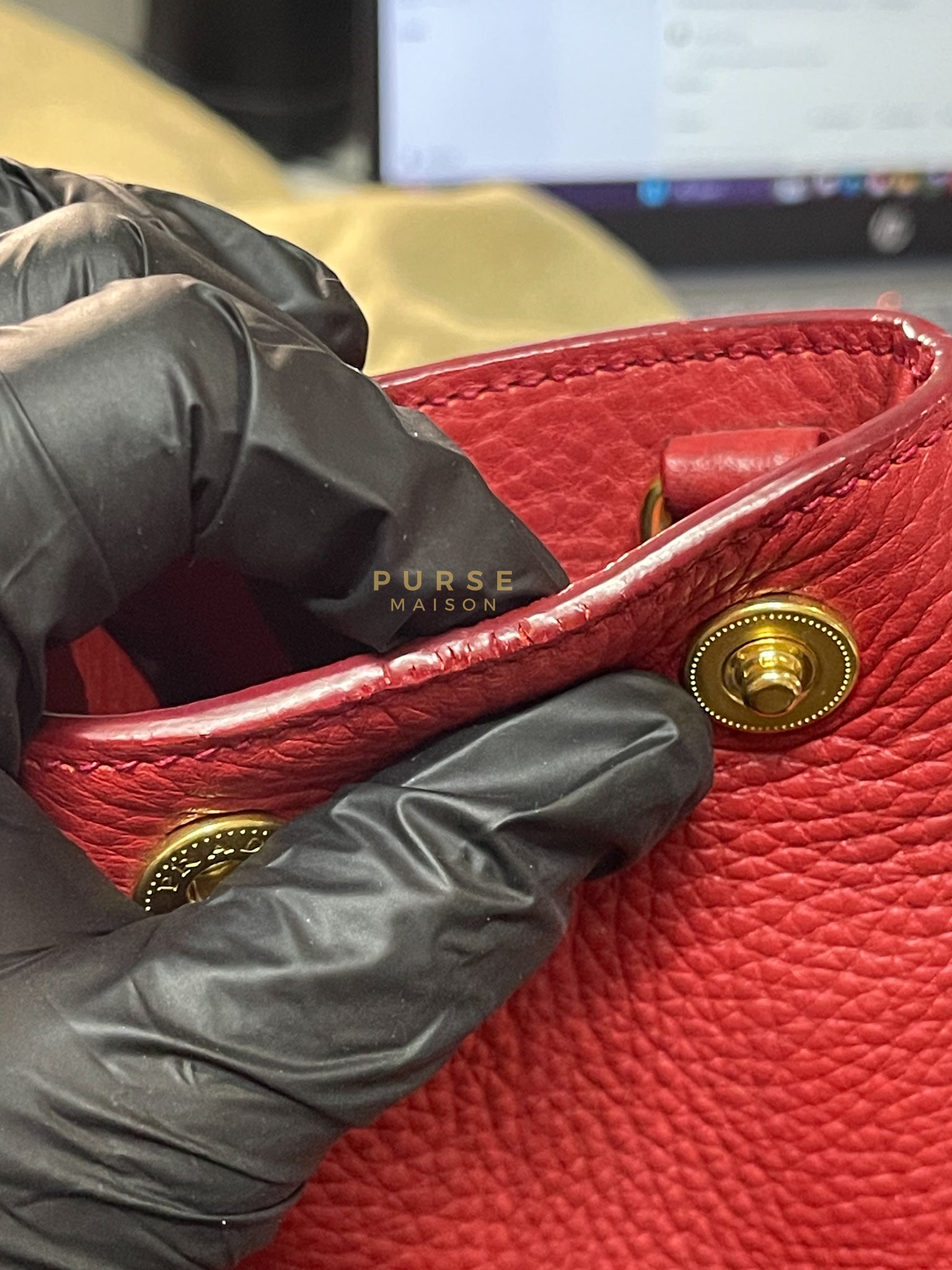 BN2423 Vitello Daino Rosso Leather Top Handle Bag | Purse Maison Luxury Bags Shop