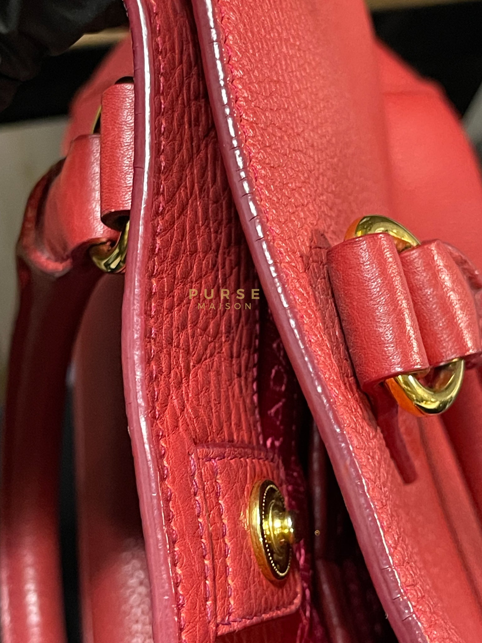BN2423 Vitello Daino Rosso Leather Top Handle Bag | Purse Maison Luxury Bags Shop