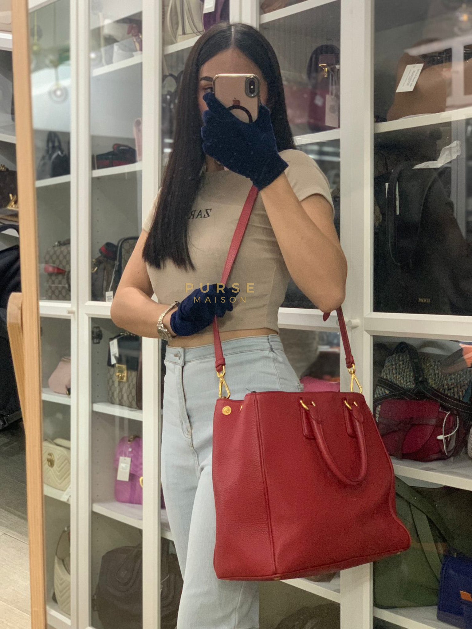 BN2423 Vitello Daino Rosso Leather Top Handle Bag | Purse Maison Luxury Bags Shop
