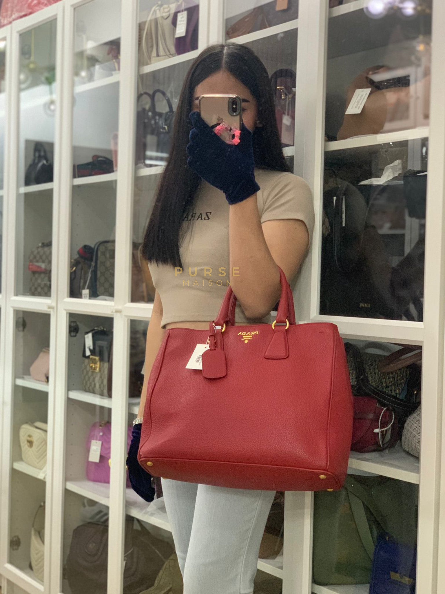 BN2423 Vitello Daino Rosso Leather Top Handle Bag | Purse Maison Luxury Bags Shop