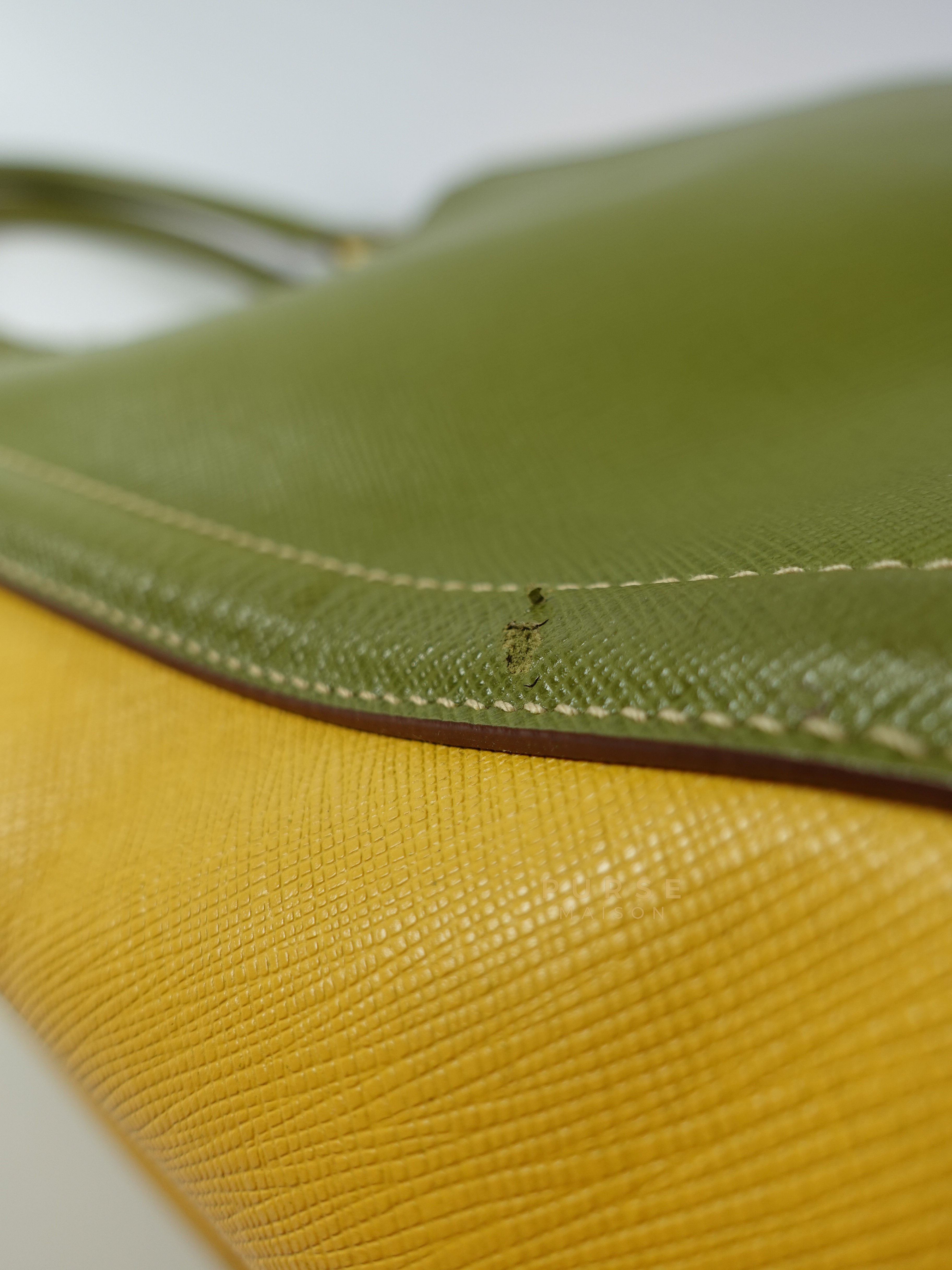 BN2438 Medium Saffiano Lux Bi-color Leather Bag (Green/Yellow) | Purse Maison Luxury Bags Shop