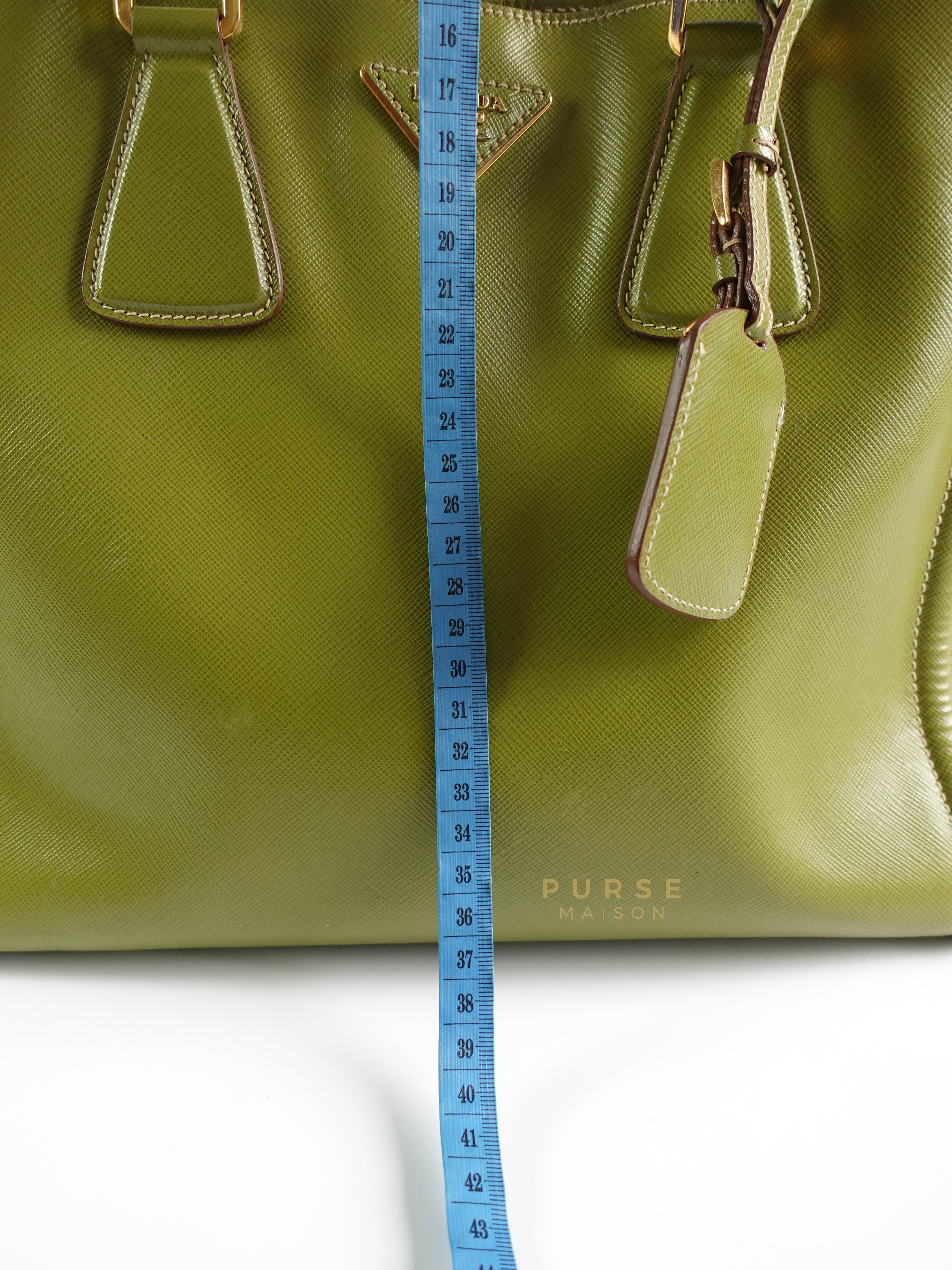 BN2438 Medium Saffiano Lux Bi-color Leather Bag (Green/Yellow) | Purse Maison Luxury Bags Shop