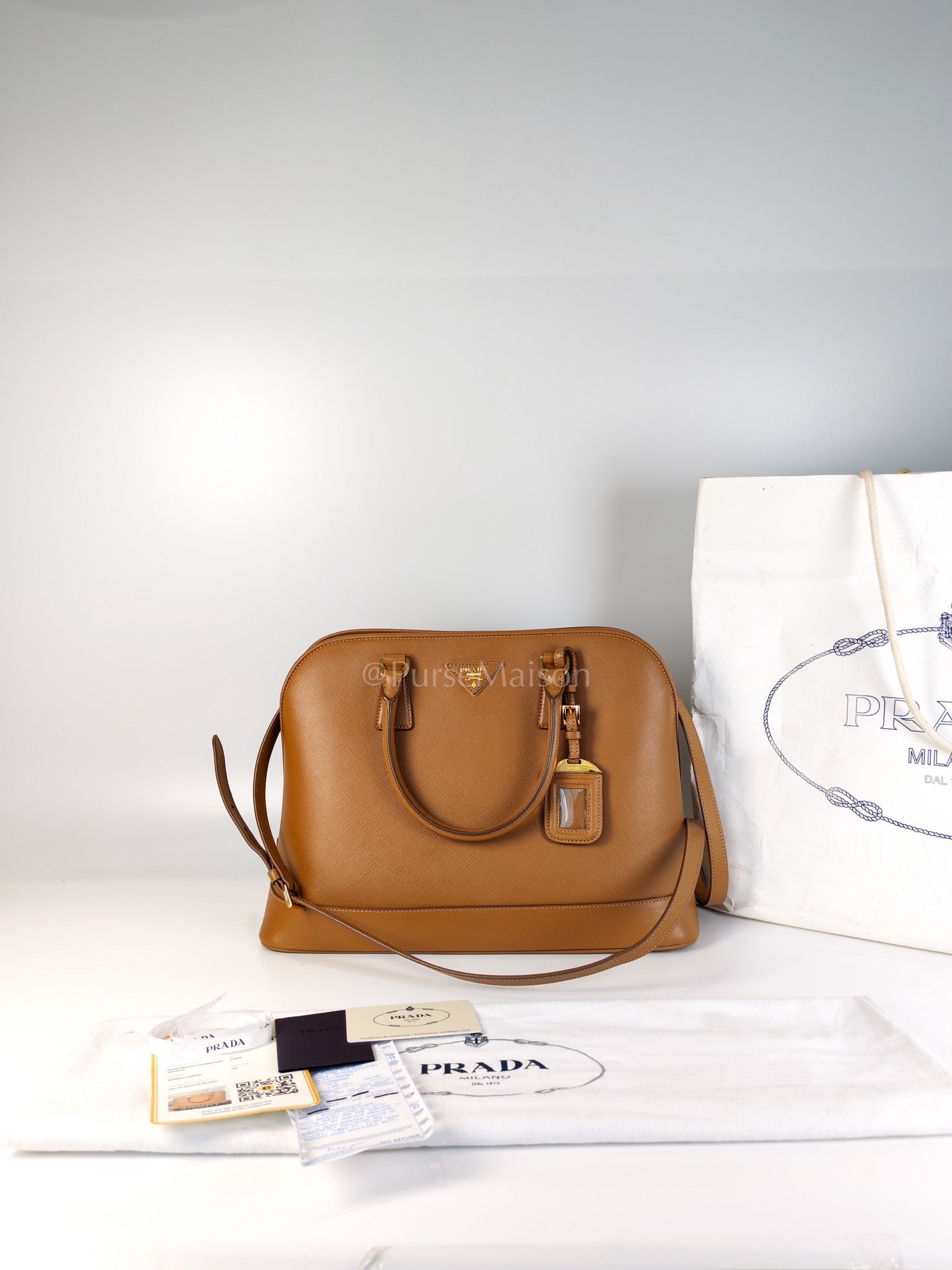 BN2538 Promenade 2Way Bag in Caramel Saffiano Lux Leather Gold Hardware | Purse Maison Luxury Bags Shop