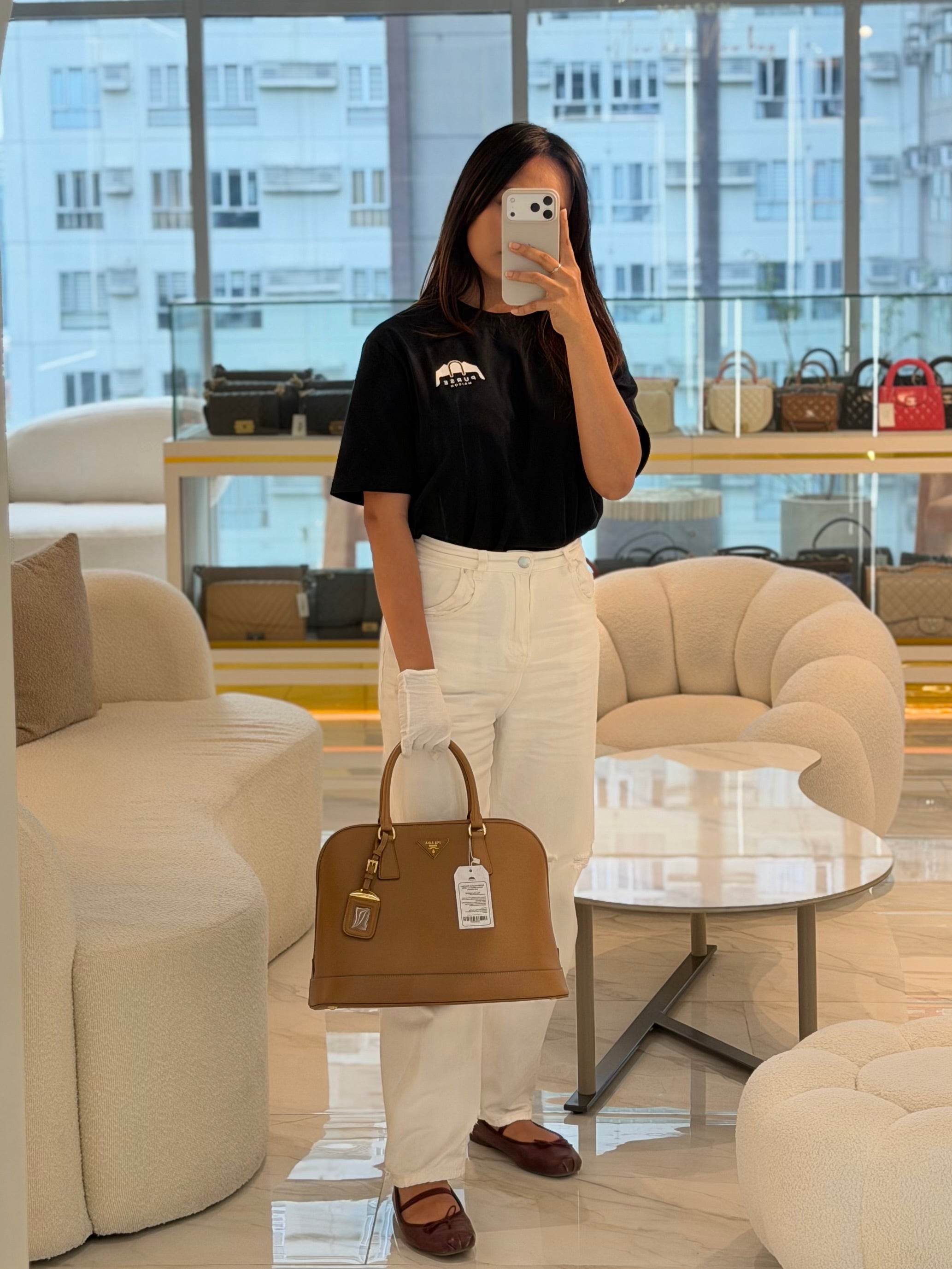 BN2538 Promenade 2Way Bag in Caramel Saffiano Lux Leather Gold Hardware | Purse Maison Luxury Bags Shop