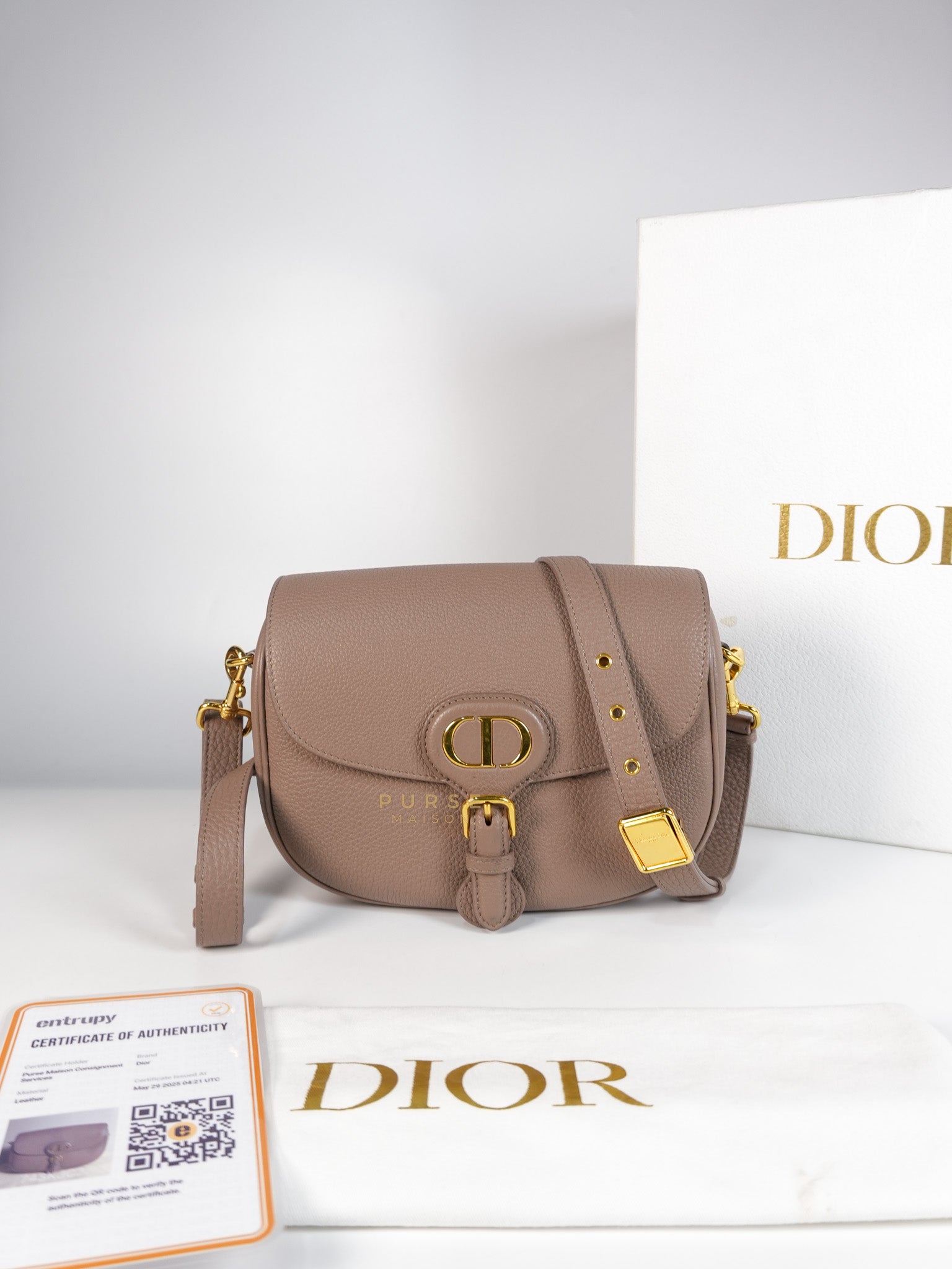 Bobby Medium Warm Taupe Grained Calfskin Leather Crossbody | Purse Maison Luxury Bags Shop