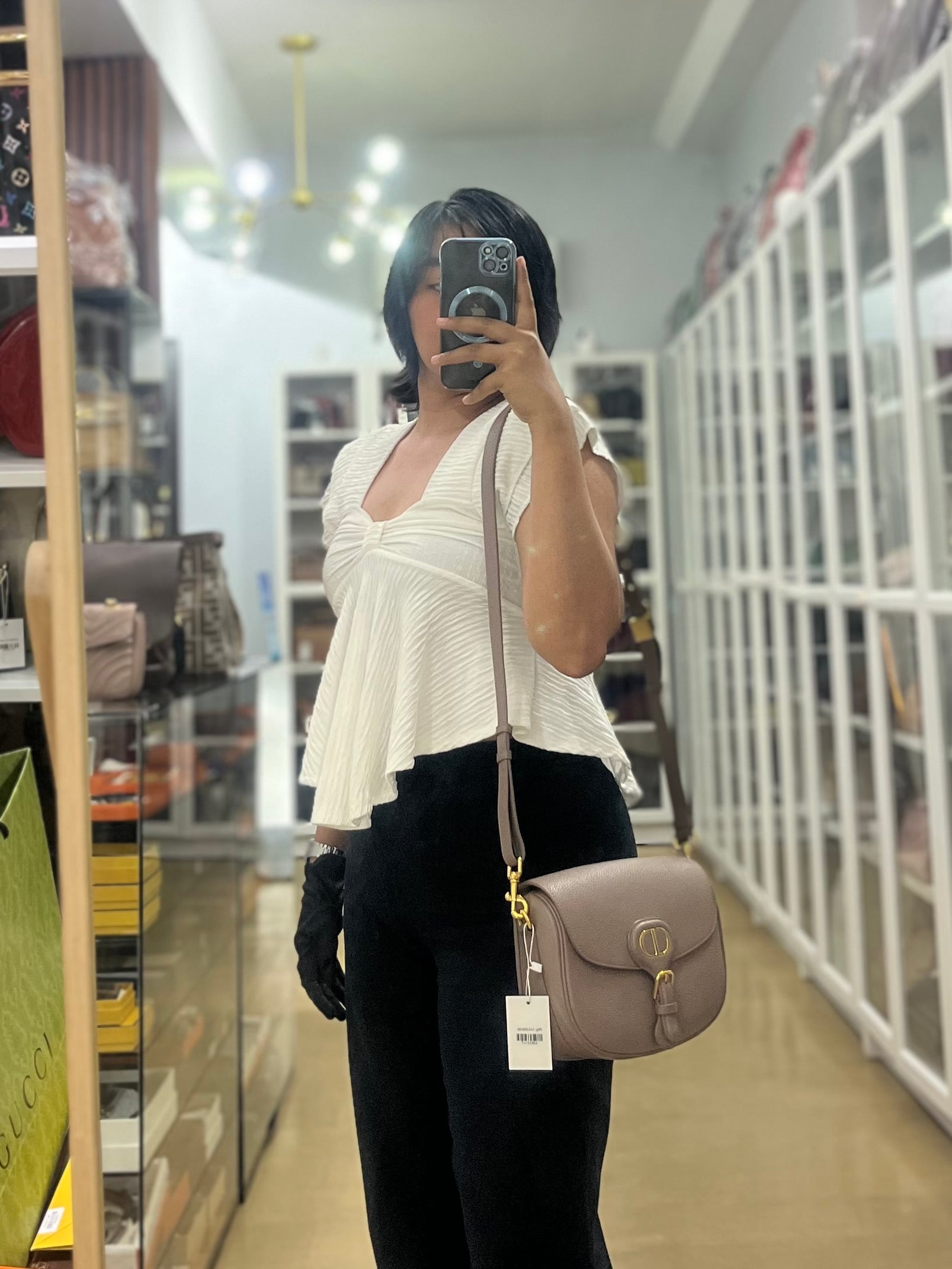 Bobby Medium Warm Taupe Grained Calfskin Leather Crossbody | Purse Maison Luxury Bags Shop