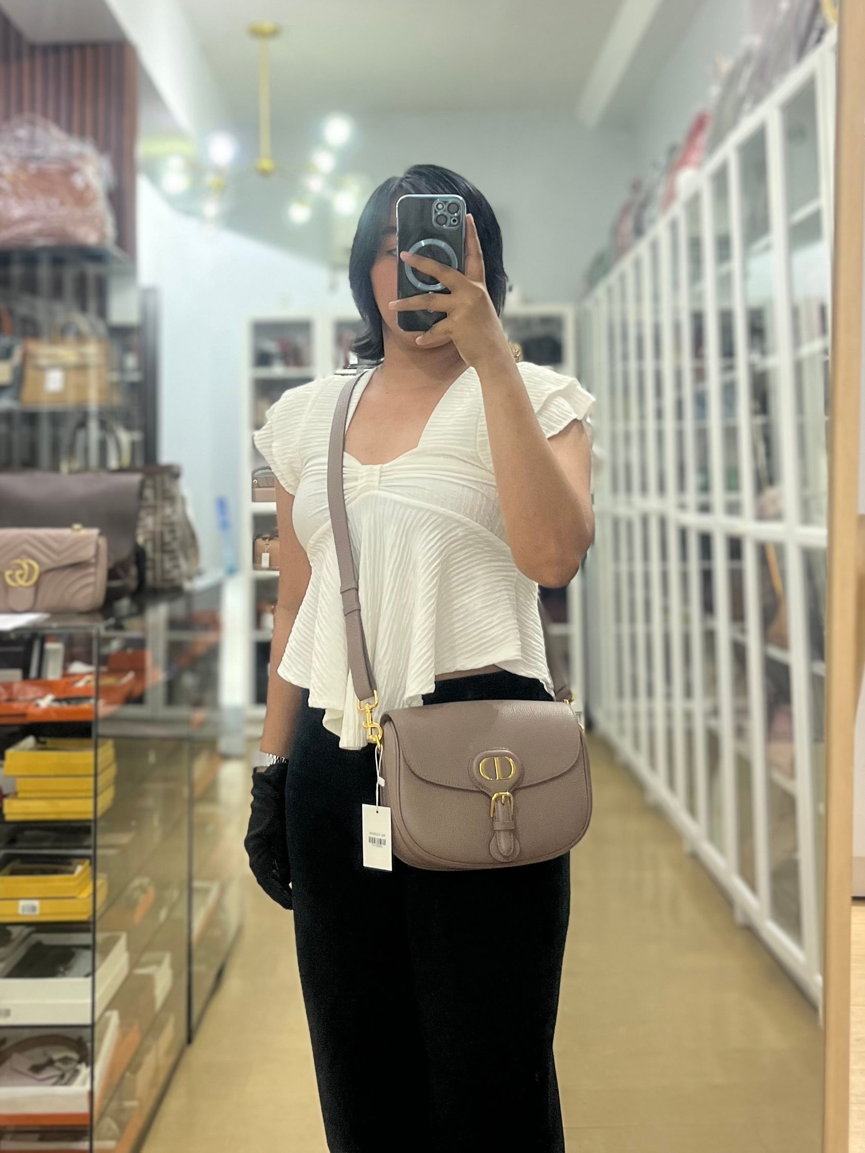 Bobby Medium Warm Taupe Grained Calfskin Leather Crossbody | Purse Maison Luxury Bags Shop