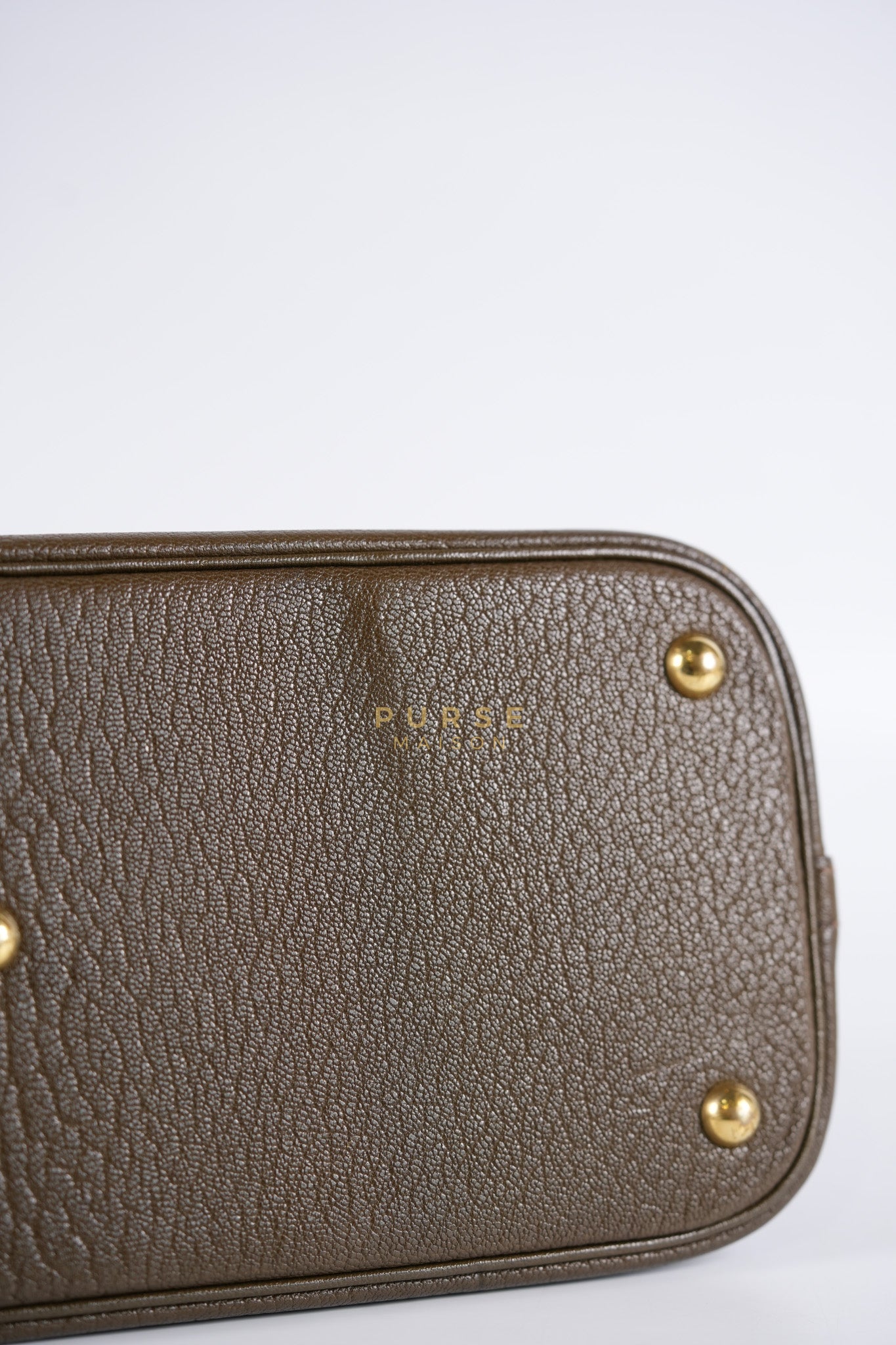 Bolide 35 in Dark Toupe Chèvre Mysore Leather Gold Hardware Stamp F Square(2002) | Purse Maison Luxury Bags Shop
