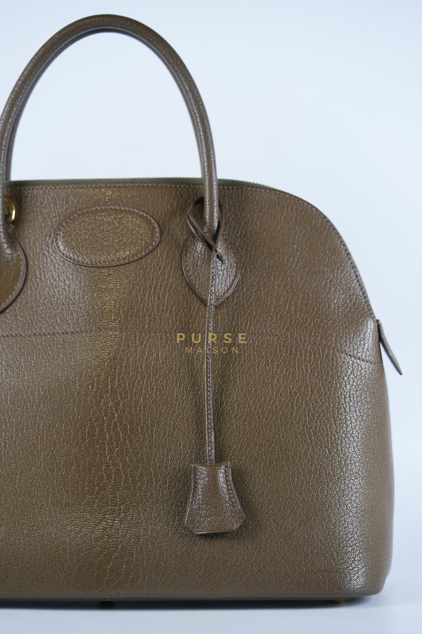 Bolide 35 in Dark Toupe Chèvre Mysore Leather Gold Hardware Stamp F Square(2002) | Purse Maison Luxury Bags Shop