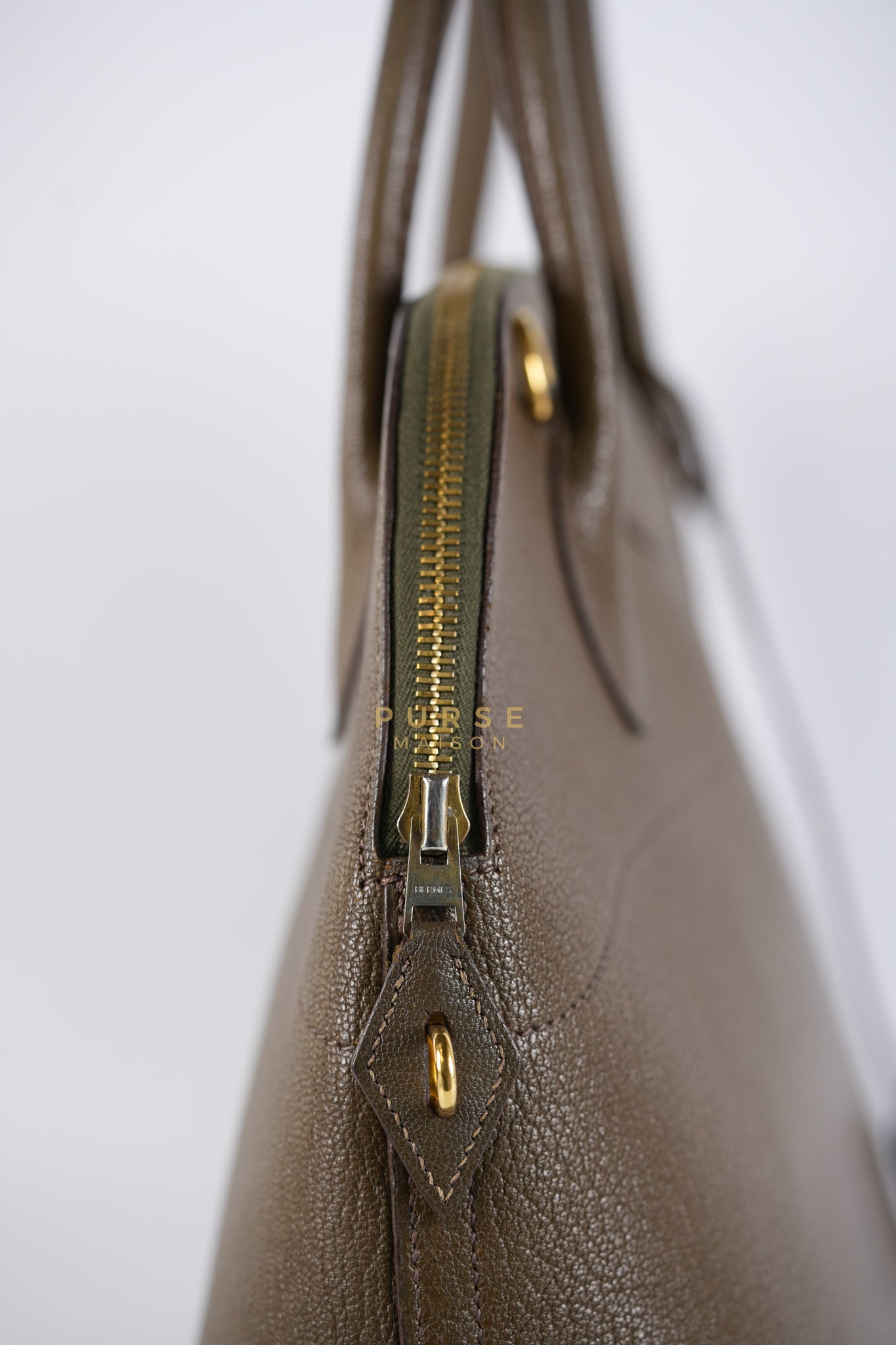 Bolide 35 in Dark Toupe Chèvre Mysore Leather Gold Hardware Stamp F Square(2002) | Purse Maison Luxury Bags Shop