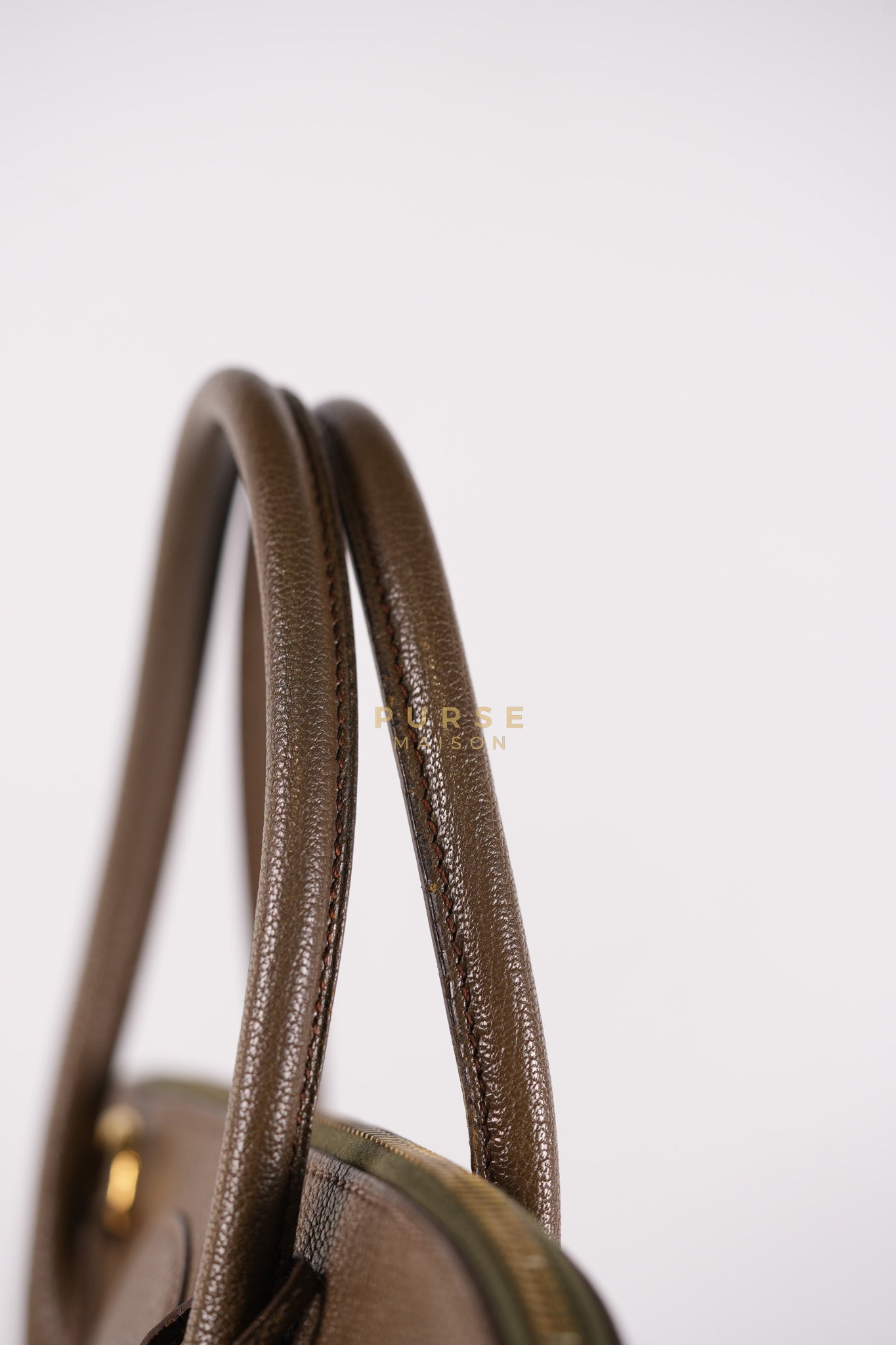 Bolide 35 in Dark Toupe Chèvre Mysore Leather Gold Hardware Stamp F Square(2002) | Purse Maison Luxury Bags Shop