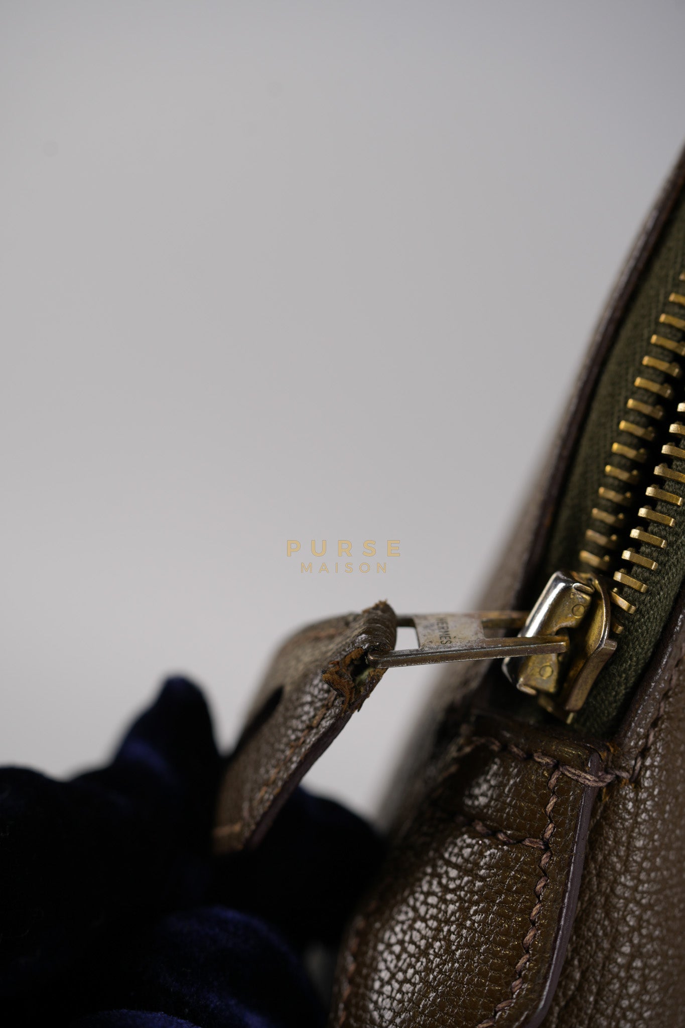 Bolide 35 in Dark Toupe Chèvre Mysore Leather Gold Hardware Stamp F Square(2002) | Purse Maison Luxury Bags Shop