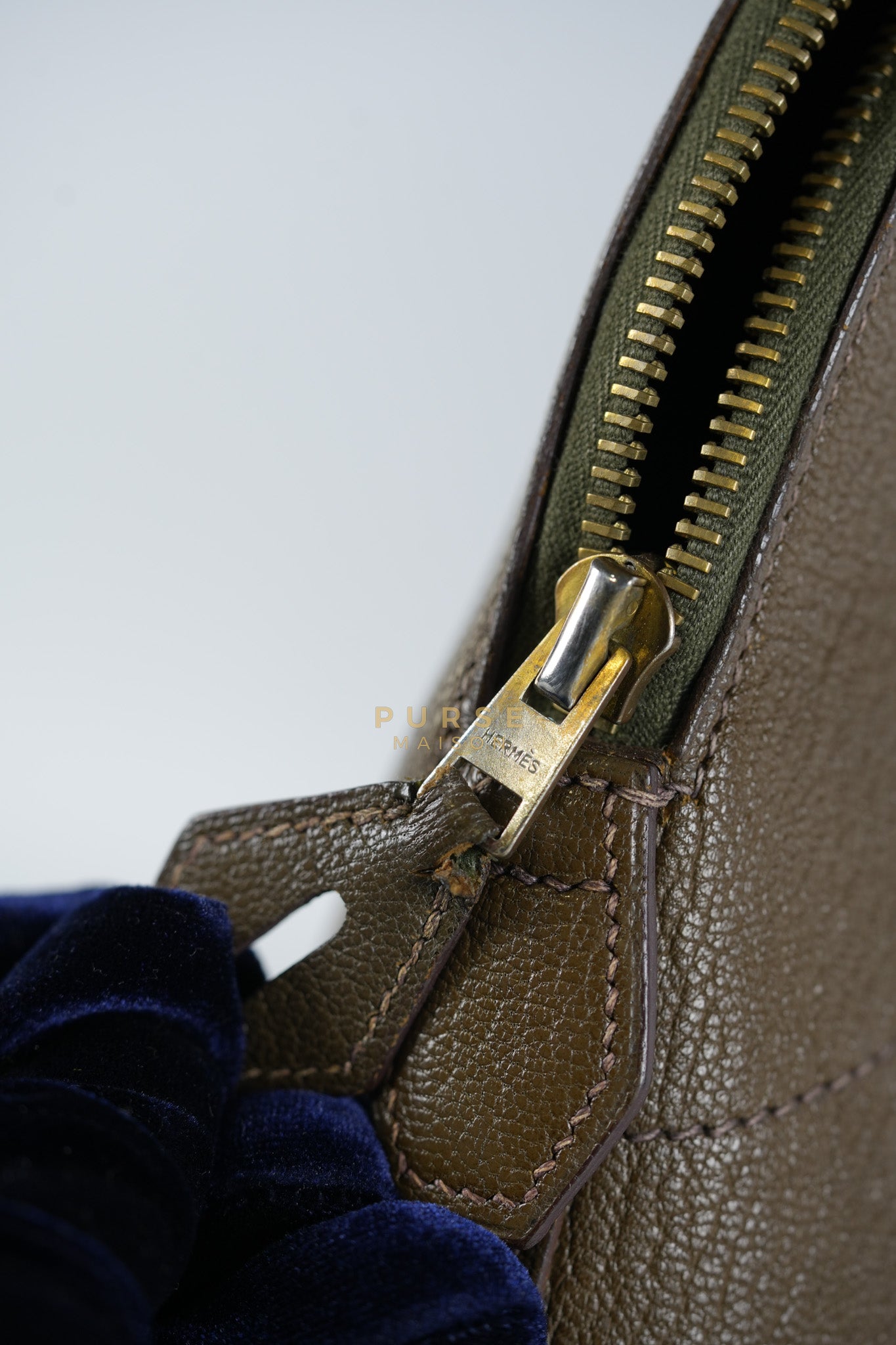 Bolide 35 in Dark Toupe Chèvre Mysore Leather Gold Hardware Stamp F Square(2002) | Purse Maison Luxury Bags Shop