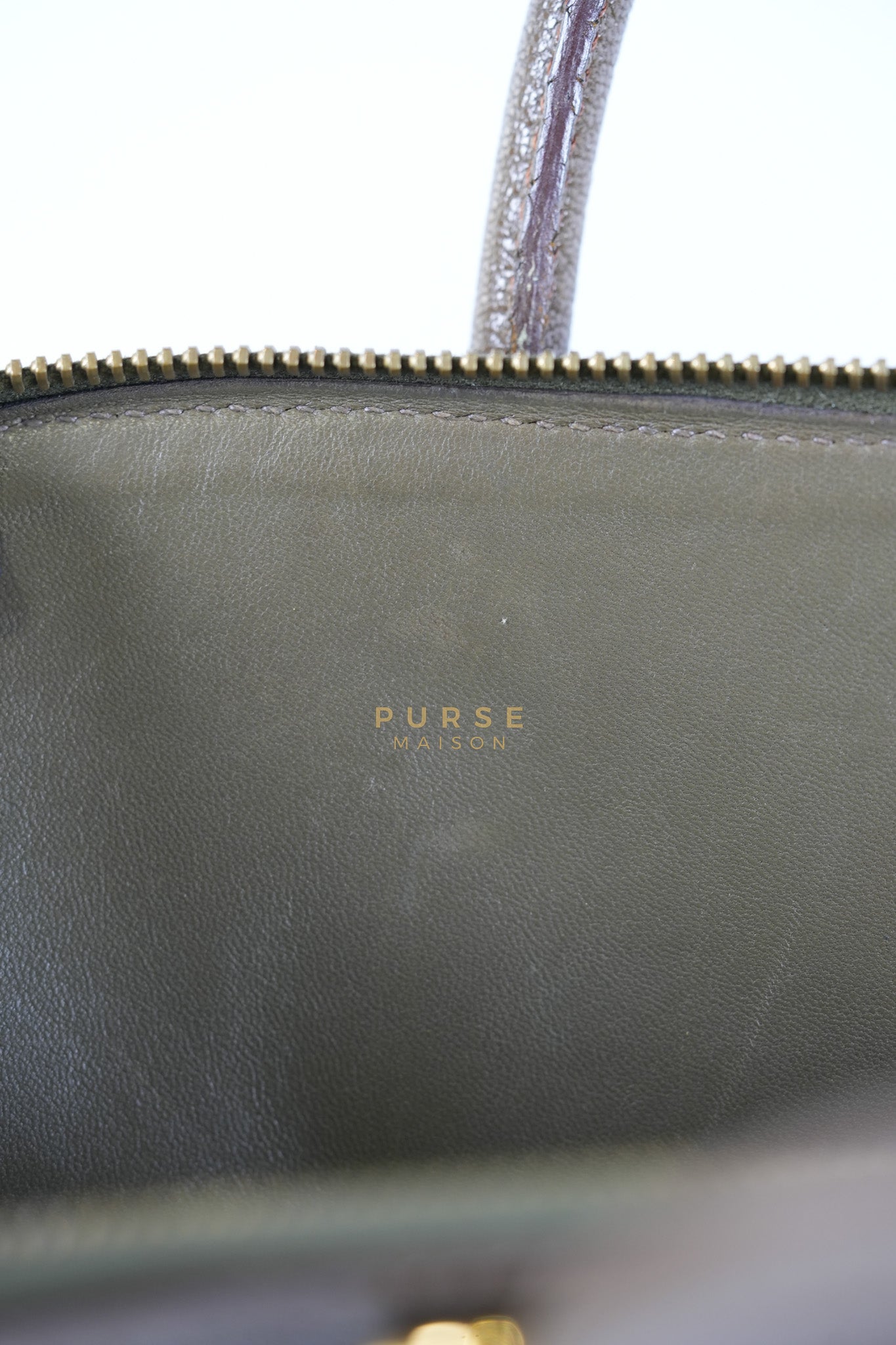 Bolide 35 in Dark Toupe Chèvre Mysore Leather Gold Hardware Stamp F Square(2002) | Purse Maison Luxury Bags Shop