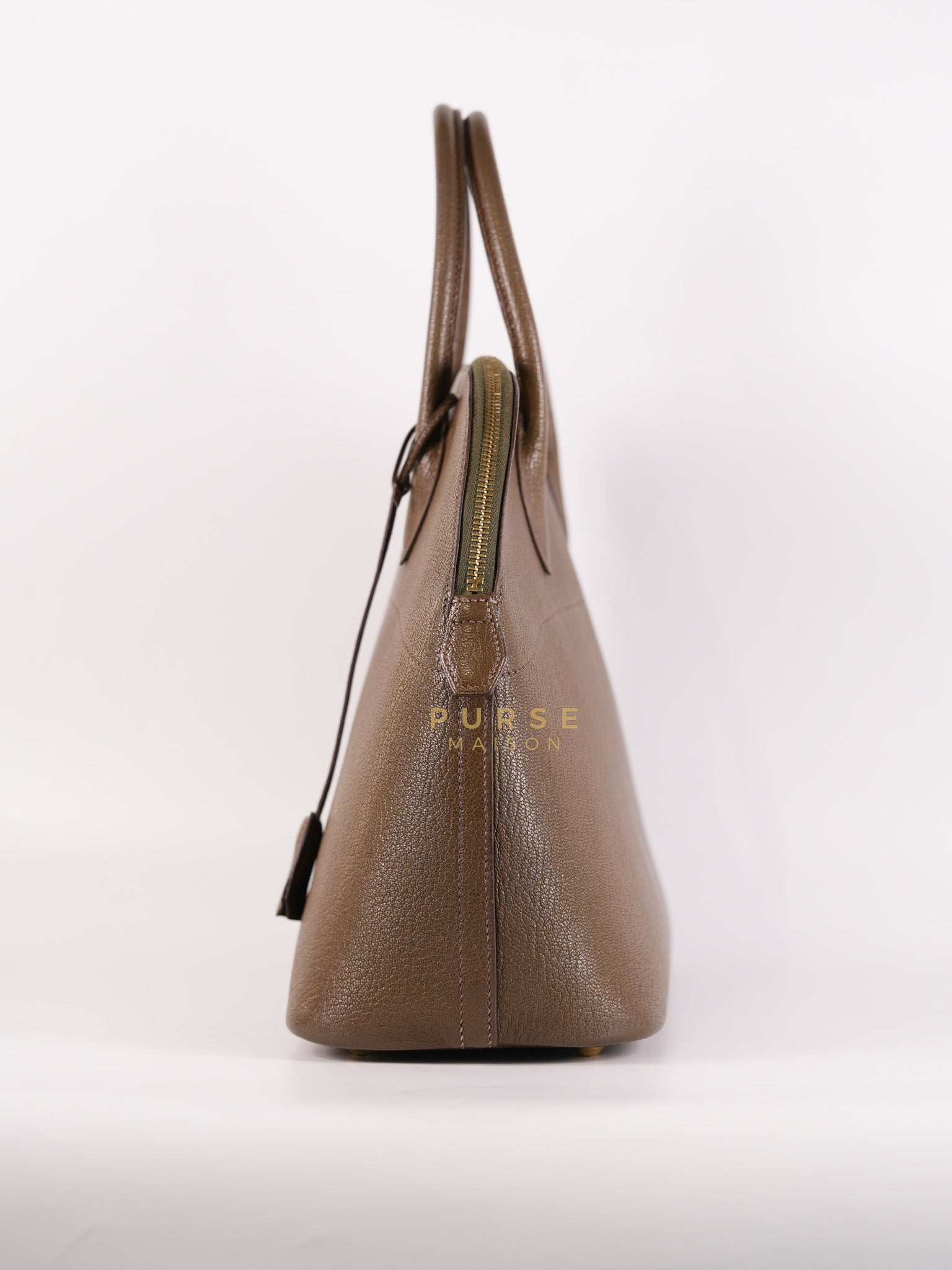 Bolide 35 in Dark Toupe Chèvre Mysore Leather Gold Hardware Stamp F Square(2002) | Purse Maison Luxury Bags Shop