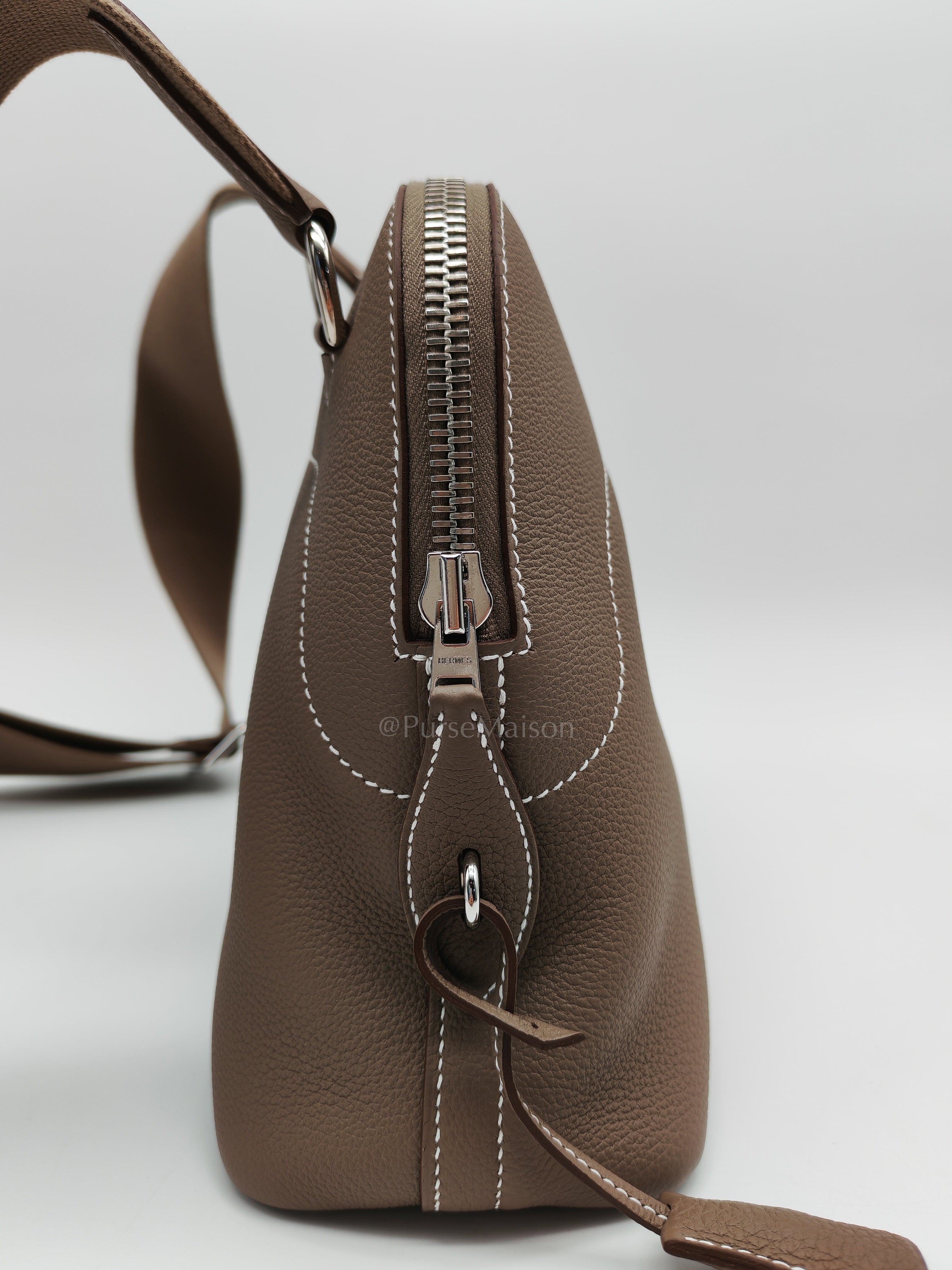 Bolide Messenger in Etoupe Evercolor Leather and Palladium Hardwarde Stamp K (2025) | Purse Maison Luxury Bags Shop