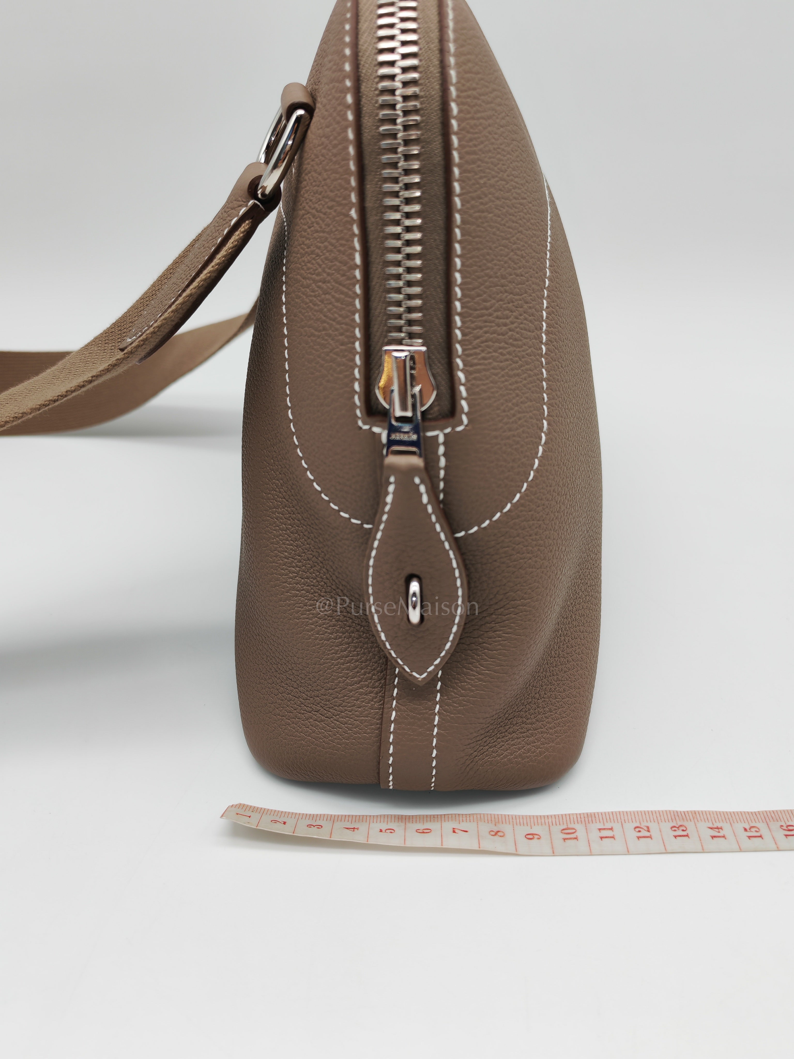 Bolide Messenger in Etoupe Evercolor Leather and Palladium Hardwarde Stamp K (2025) | Purse Maison Luxury Bags Shop
