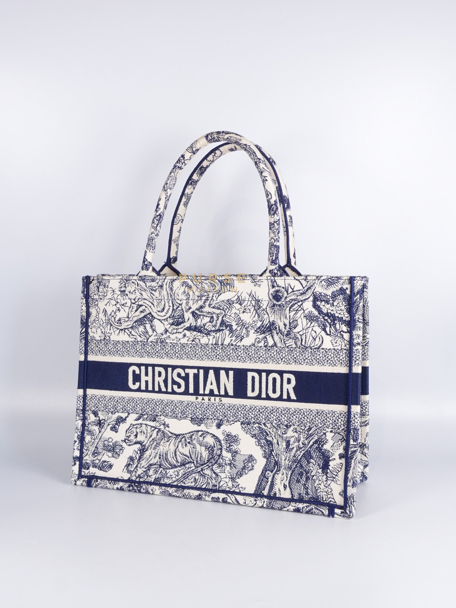 Book Tote Medium in Blue/White Embroidered Canvas | Purse Maison Luxury Bags Shop