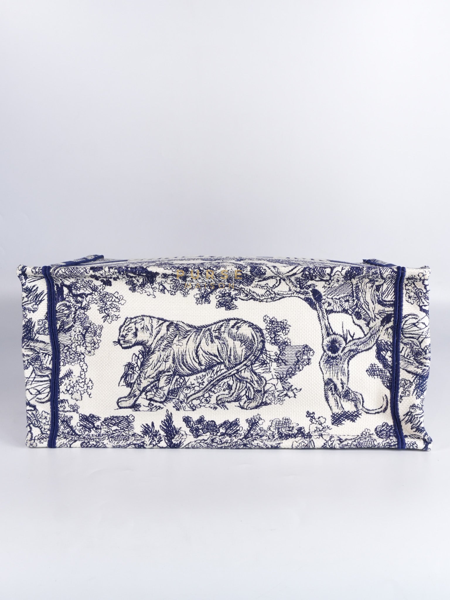 Book Tote Medium in Blue/White Embroidered Canvas | Purse Maison Luxury Bags Shop
